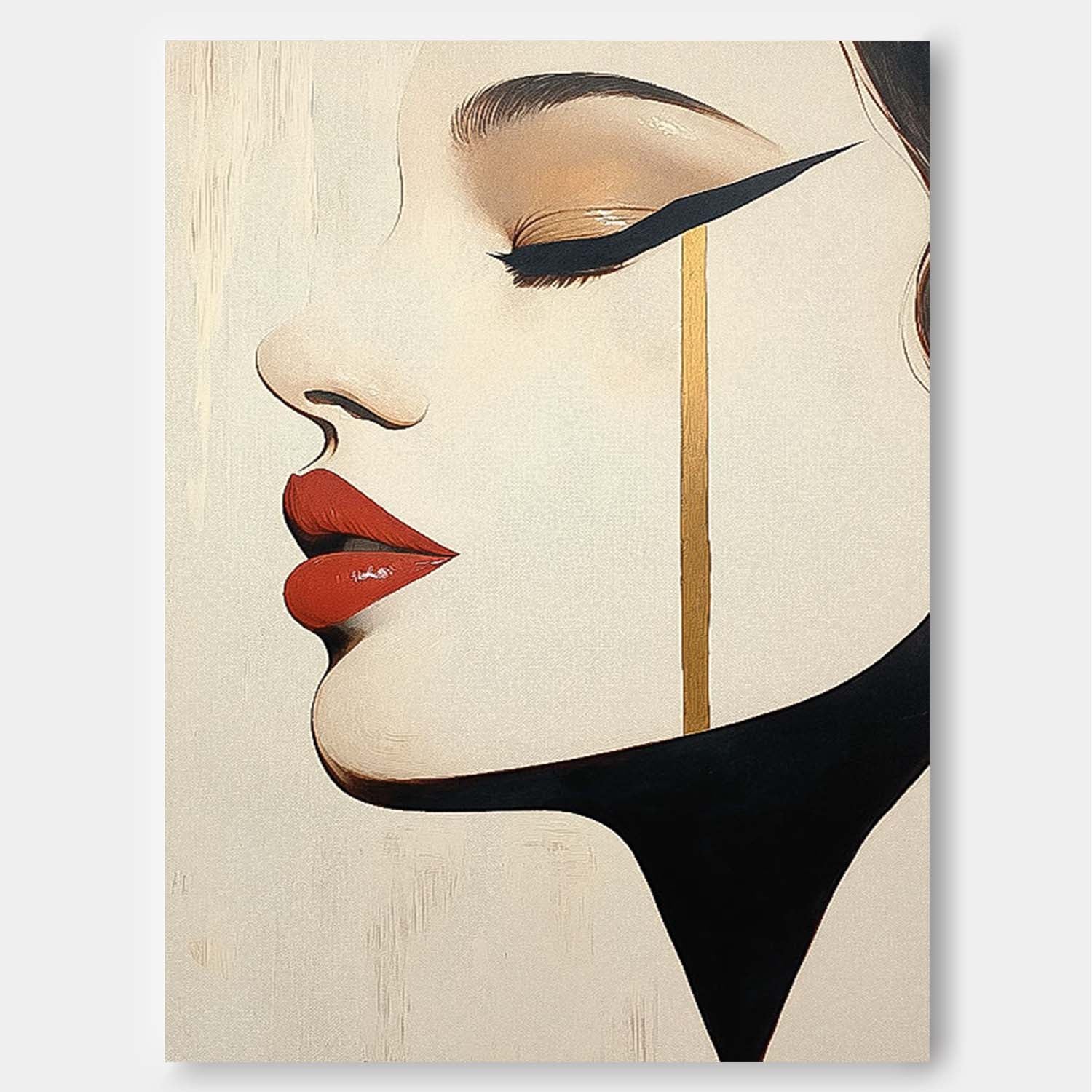 Abstract Advanced Face Oil Painting On Canvas Original Texture Girl Profile Wall Art Lady Modern Artwork