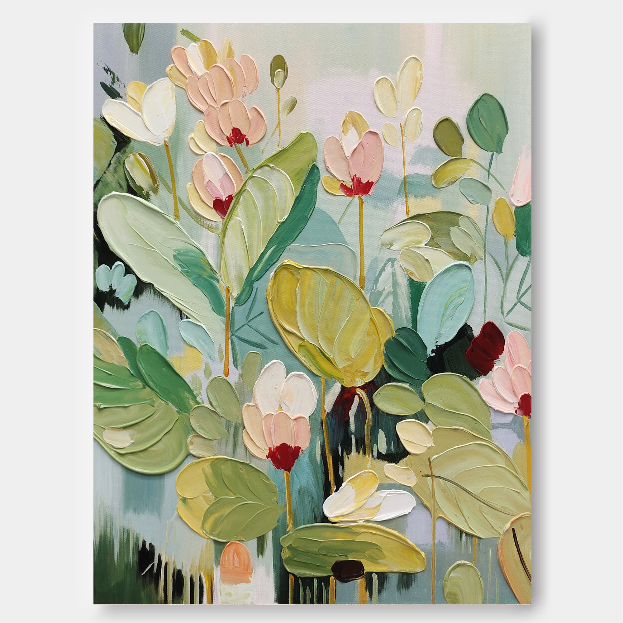 Extra Large Textured Abstract Flower Oil Paintings Floral Acrylic Paintings Floral Wall Art Spring Artwork Framed