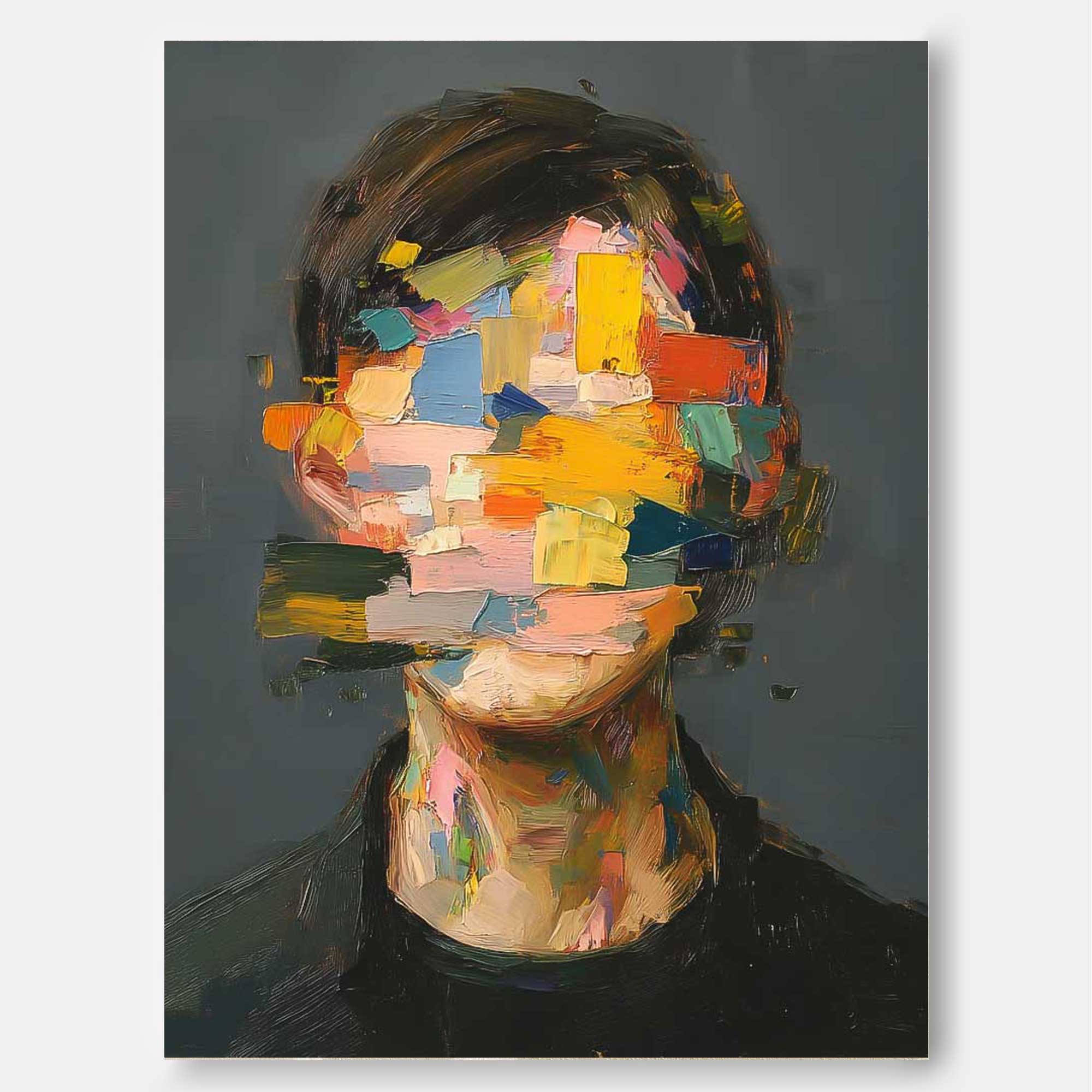 Original Boy Painting Large Faceless Portrait Painting Abstract Man Face Artwork Colorful Facial 3D Painting