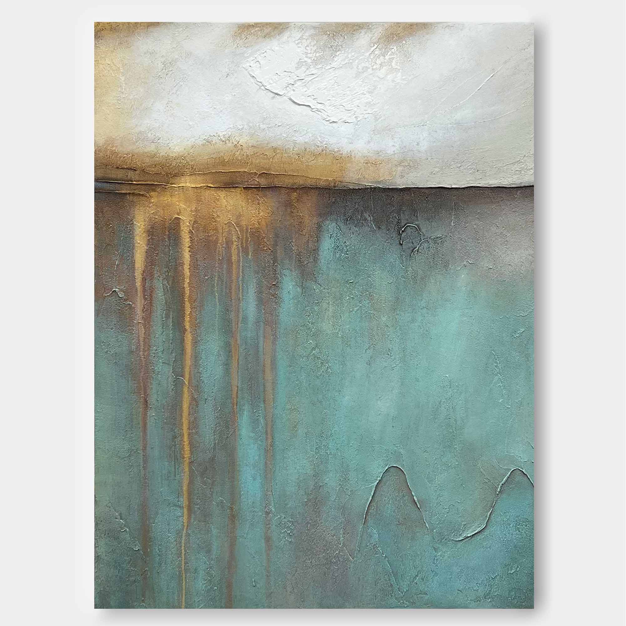 Blue And Gold Modern Wall Art Large Original Texture Abstract Oil Painting On Canvas For Living Room