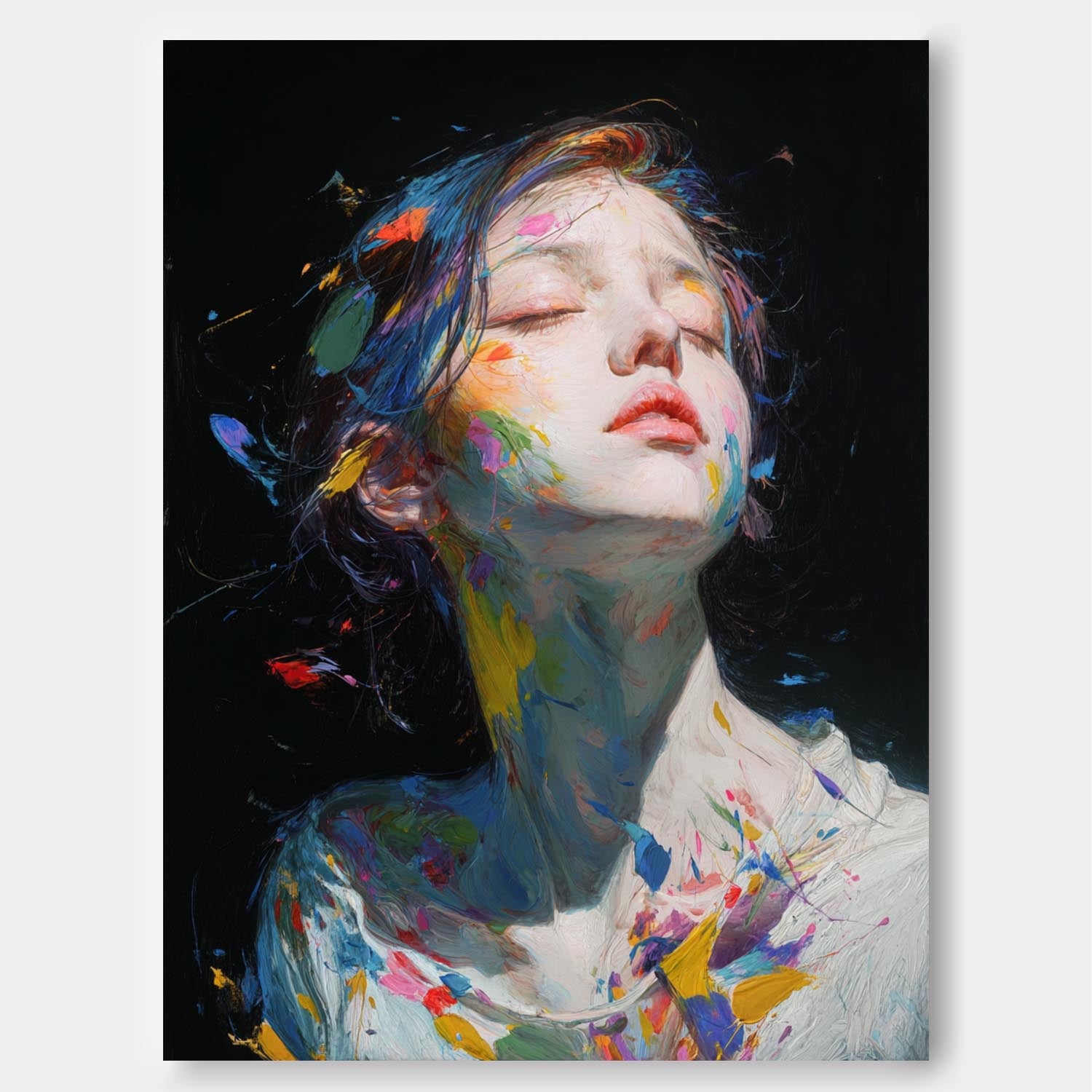 Color Splatter Female Art Modern Pop Wall Decor For Home Vibrant with Abstract Expressionism Style