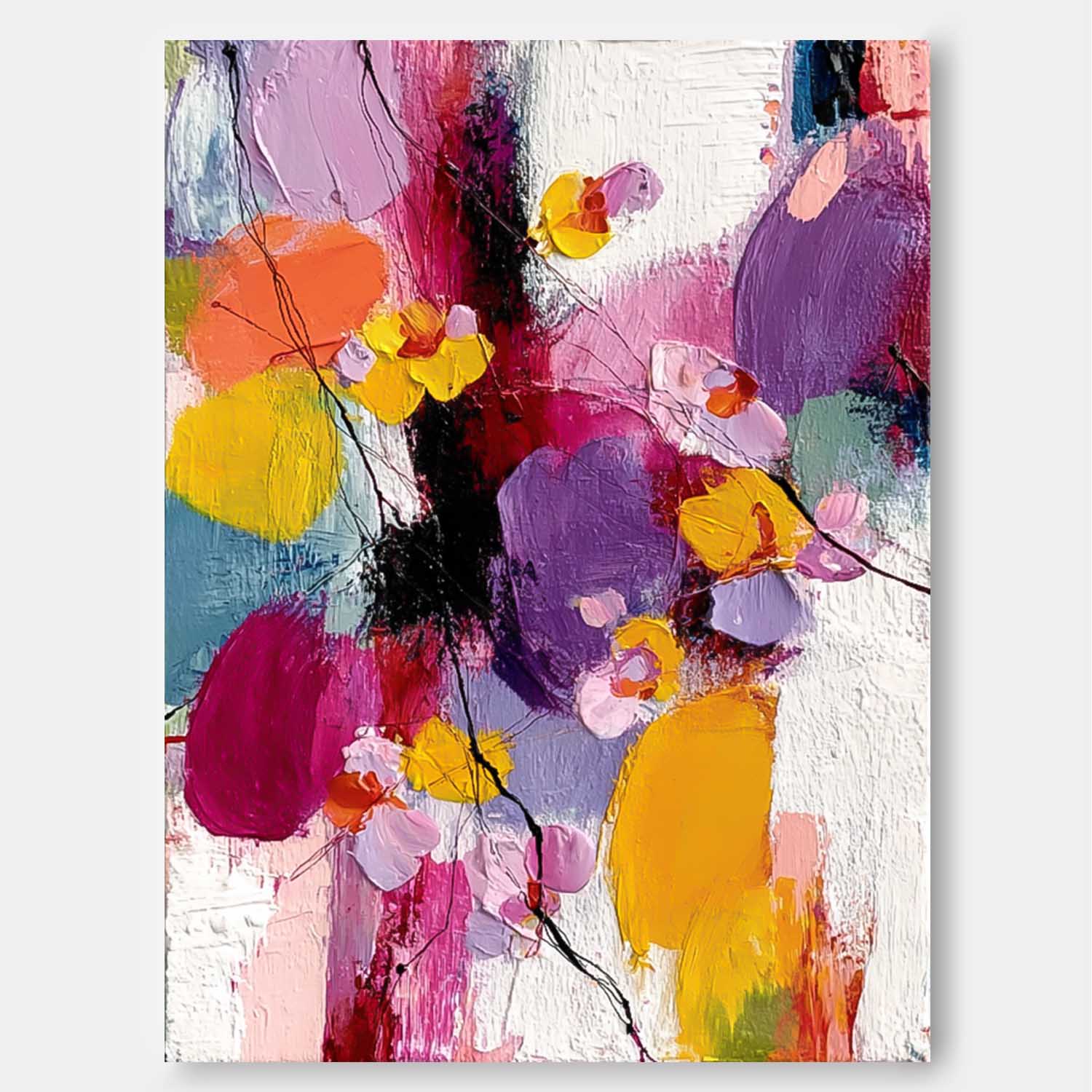 Large Color Flower Abstract Painting Canvas Original Graffiti Artwork Texture Plant Wall Art Home Decor