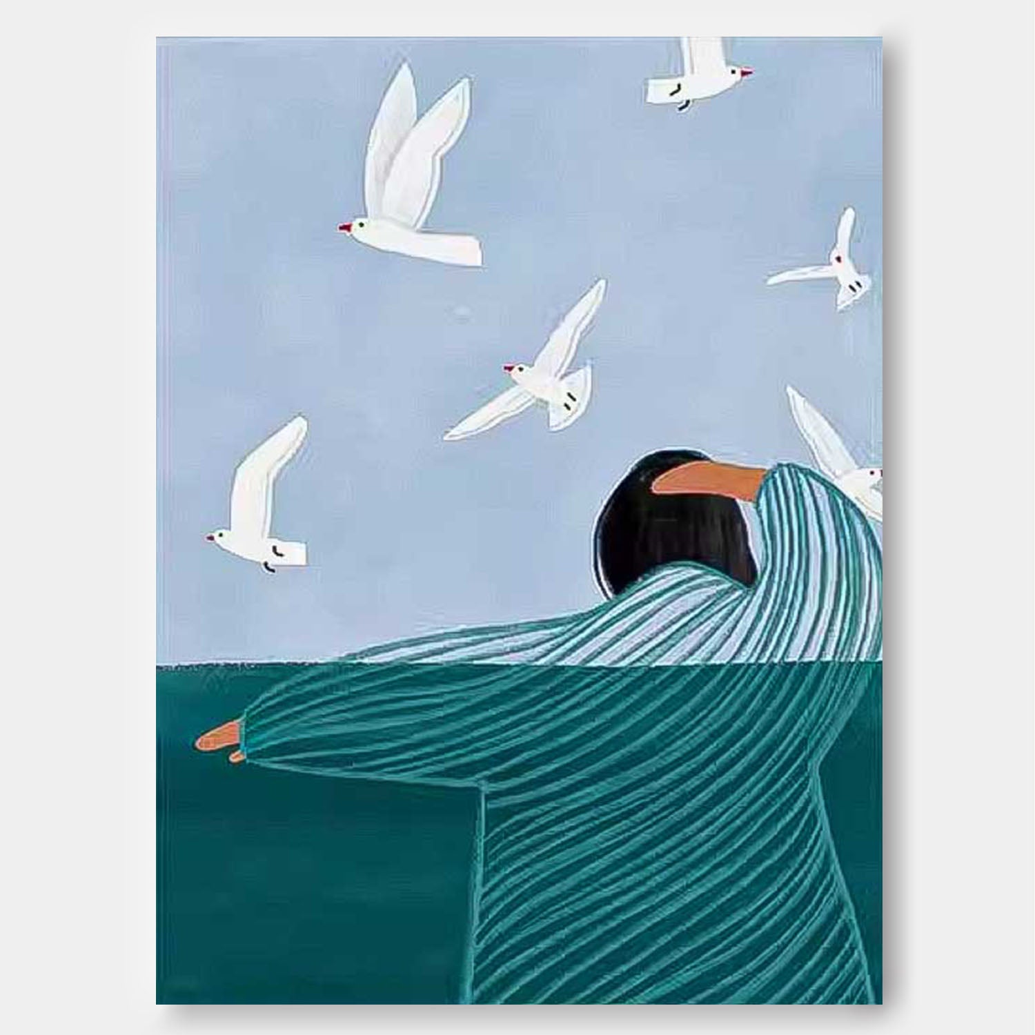 Abstract Child Back View Oil Painting On Canvas Original Line Wall Art Modern Impressionism Art For Children's Room