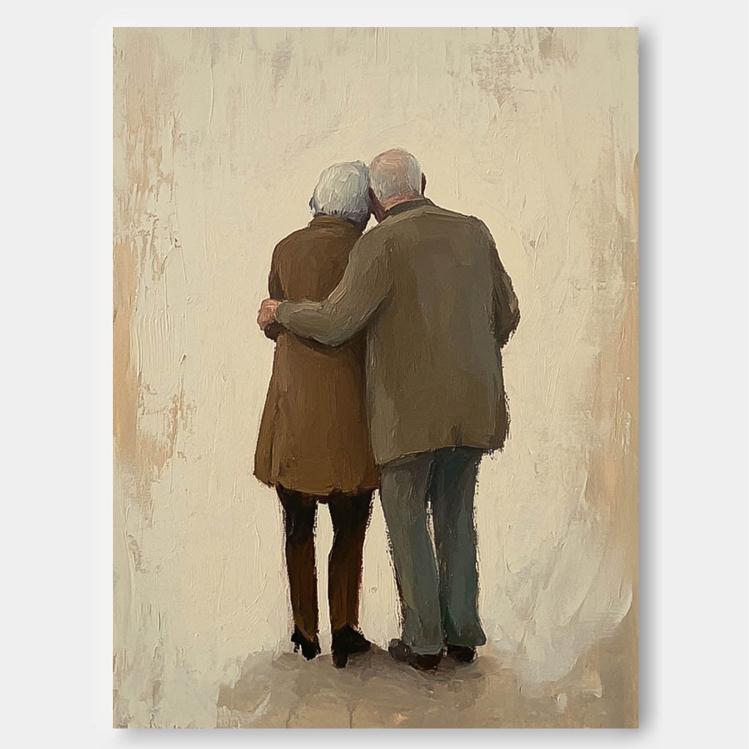 Large Man And Wife Acrylic Painting Framed Original Contemporary Spouse Wall Art Abstract View Of Back Artwork