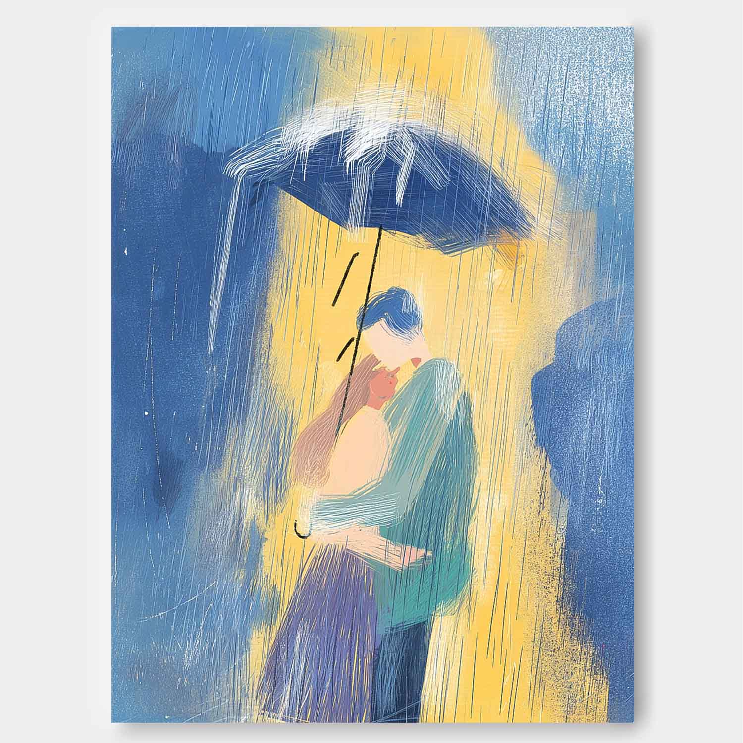 Couple In Rain Oil Painting Abstract Romantic Wall Art Large Love Theme Canvas Home Decoration