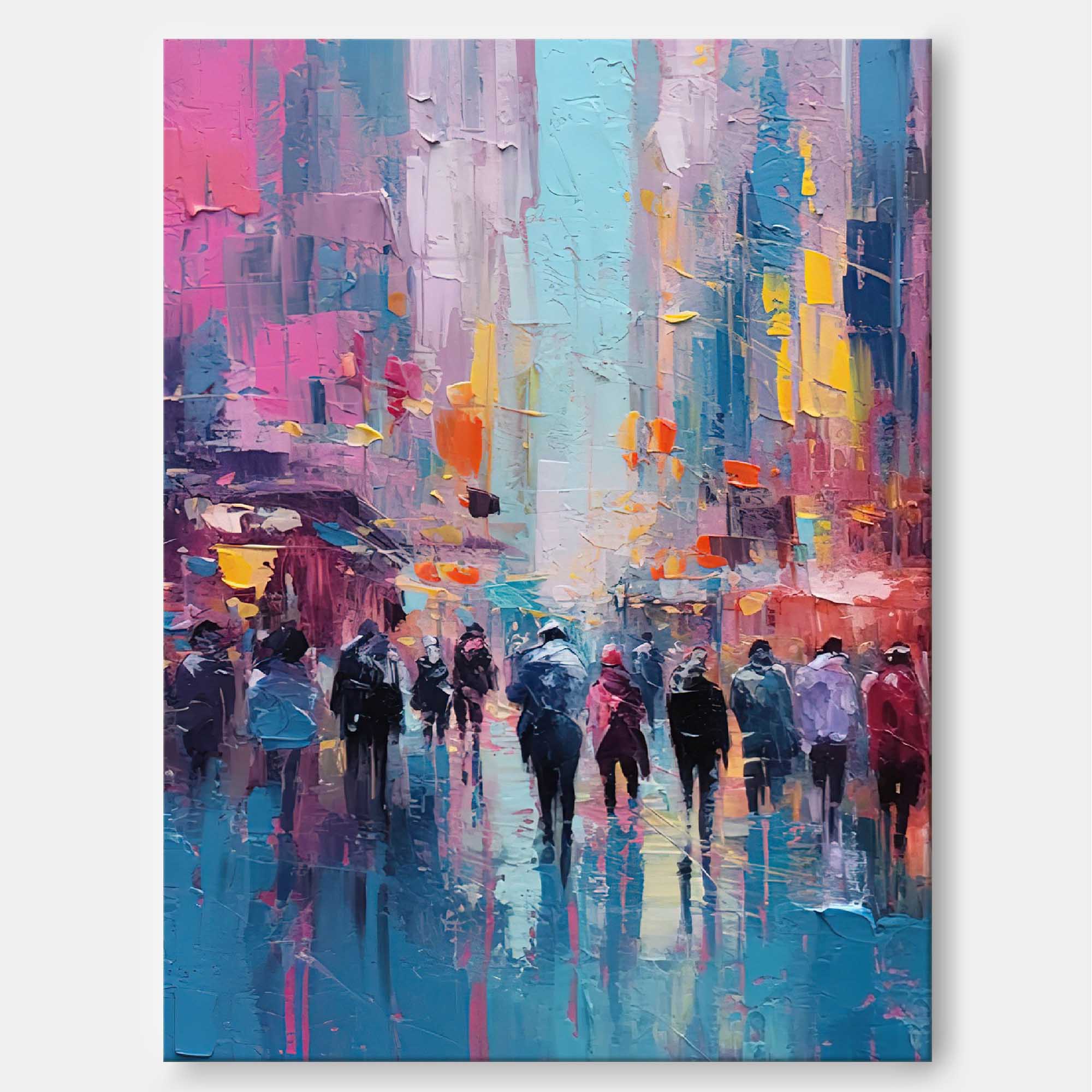Abstract Large Cityscape Oil Painting On Canvas Original Urban Scene Art Modern Colorful Wall Art Living Room