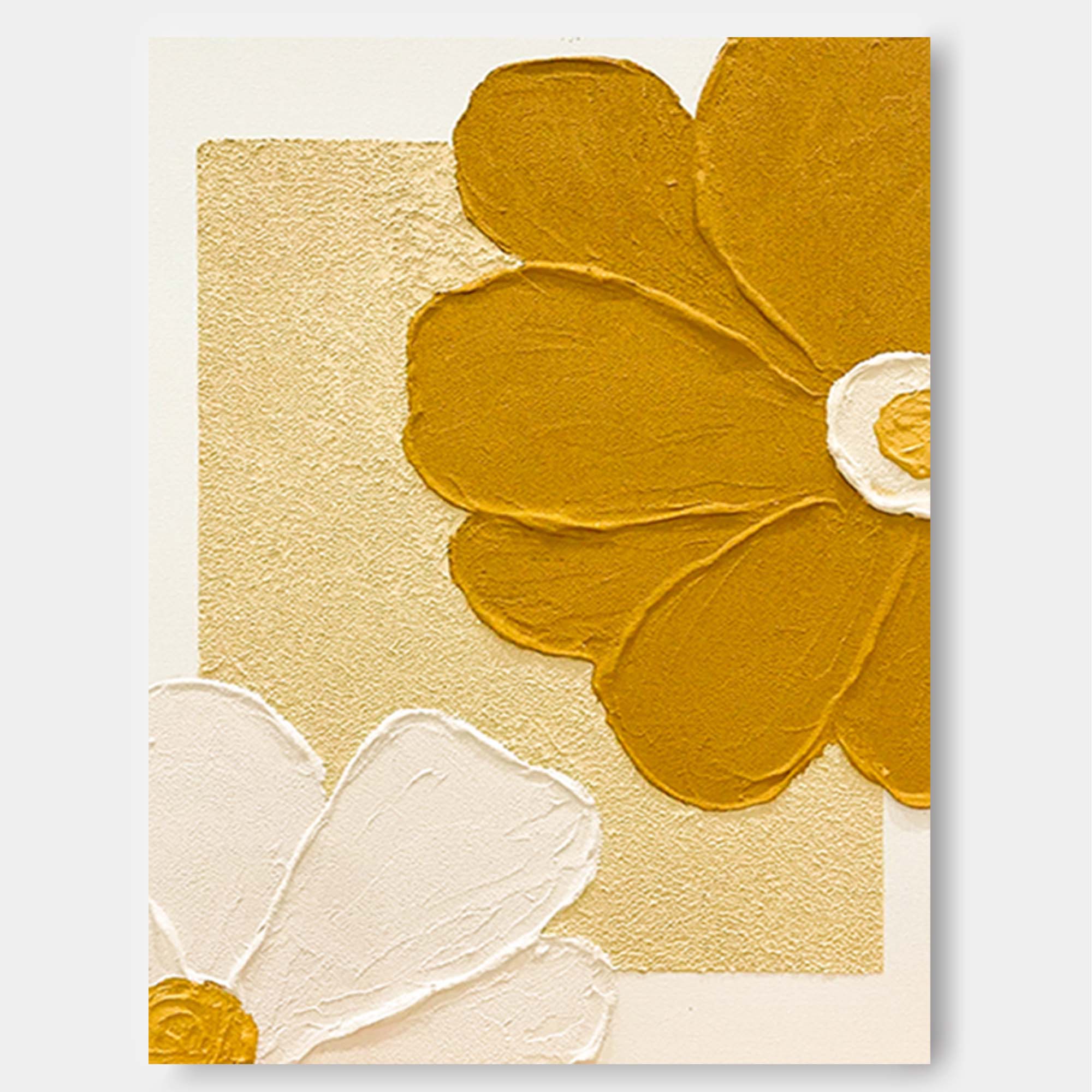 Large Texture Gold Flowers Acrylic Painting On Canvas Original Gold Flowers Wall Art Modern Minimalist Oil Painting Living Room Home Decor