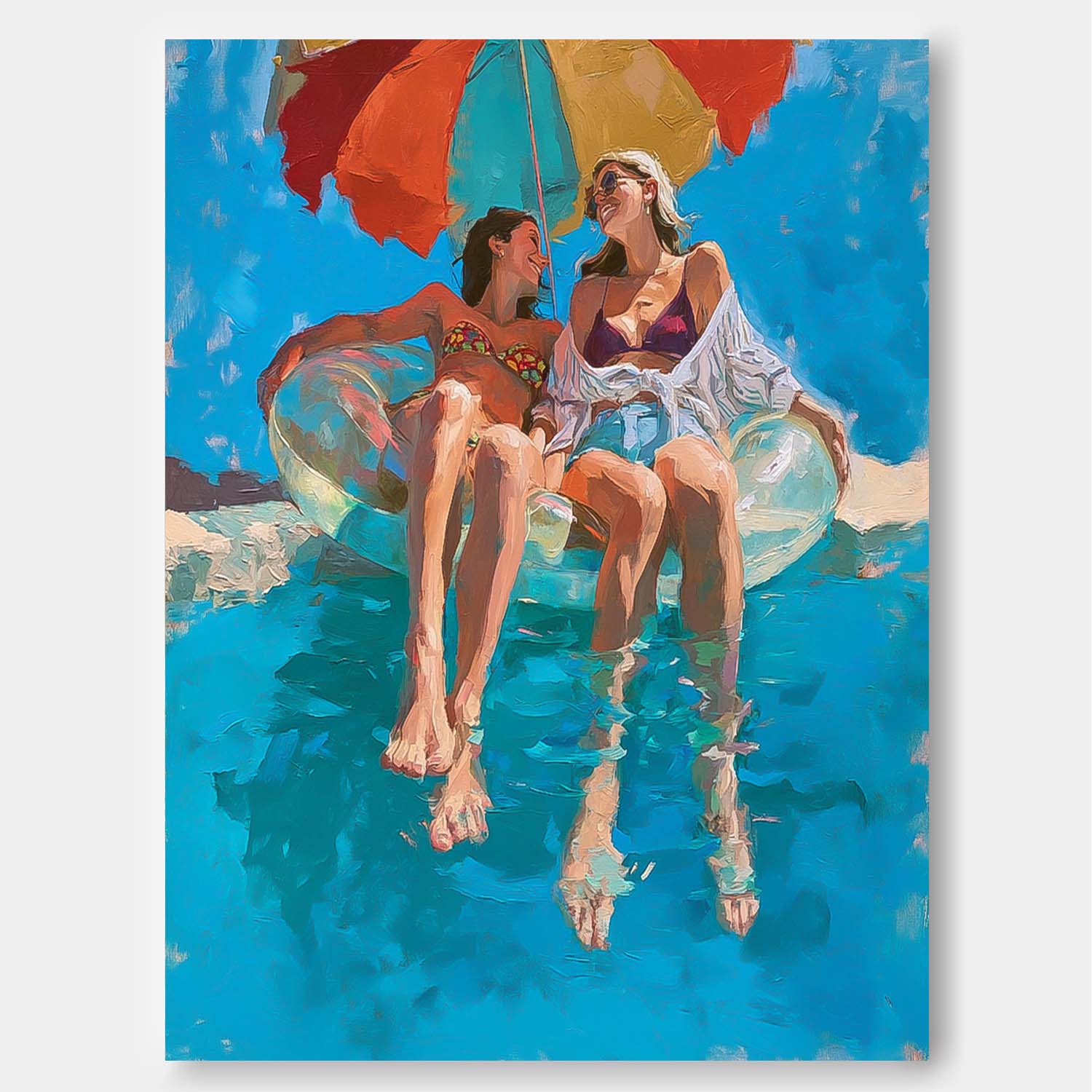 Abstract Lady playing In Water Oil Painting Canvas Original Diving Wall Art Modern Swimming Artwork