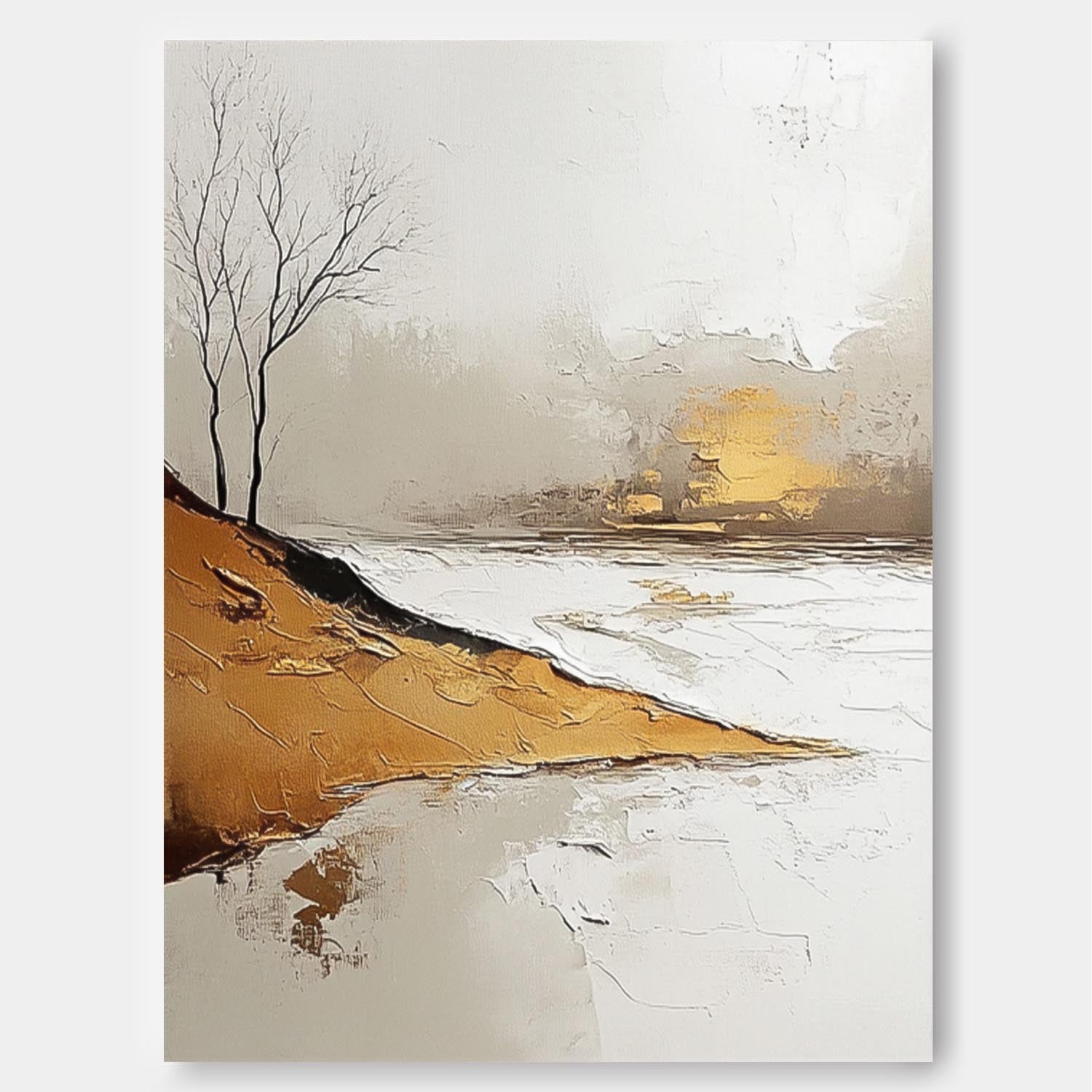 Vllage Landscape Artwork Abstract Scenery Oil Painting Framed Large Minimalism Wall Art Home Decor