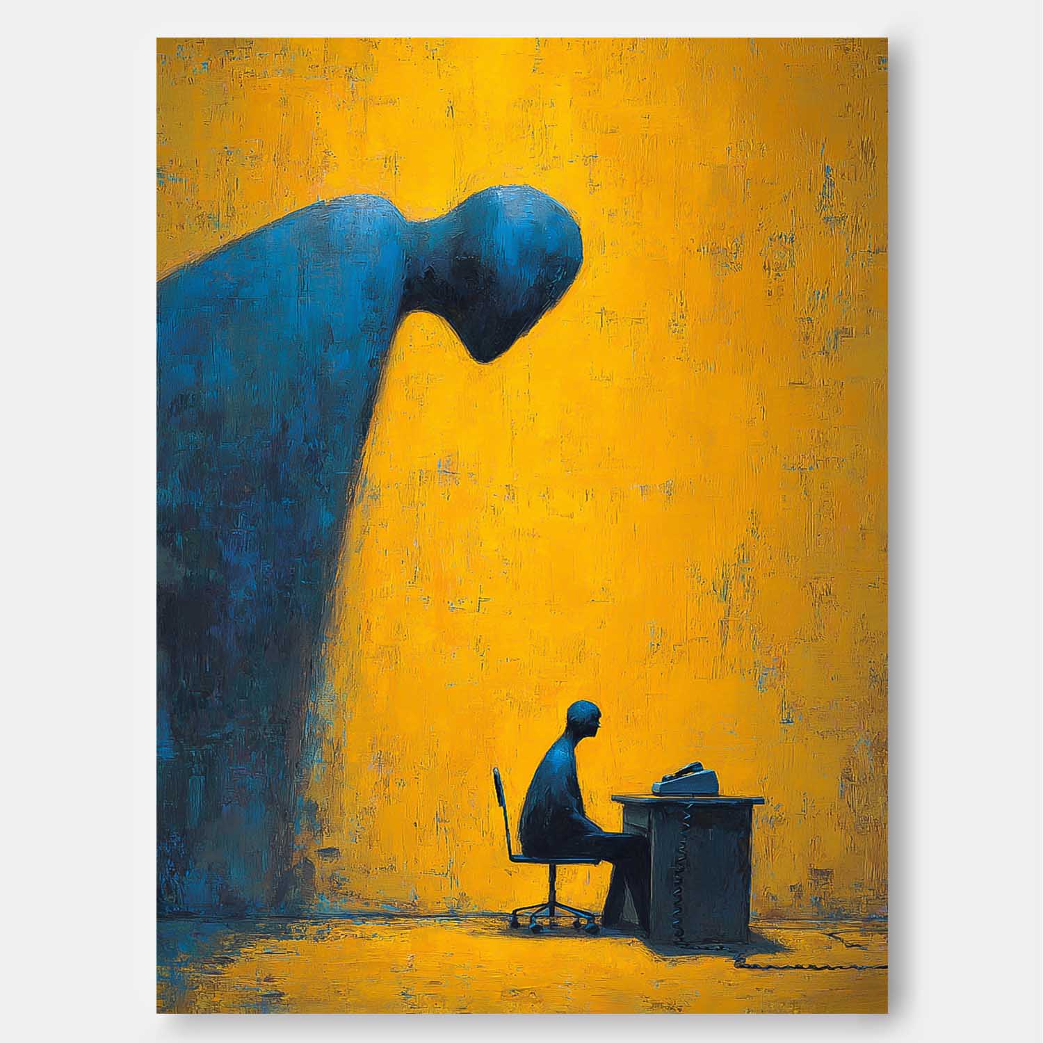 Deep Blue Silhouette Abstract Artwork Modern Office Decor Surrealist Figure Painting Concept Studio Wall Art