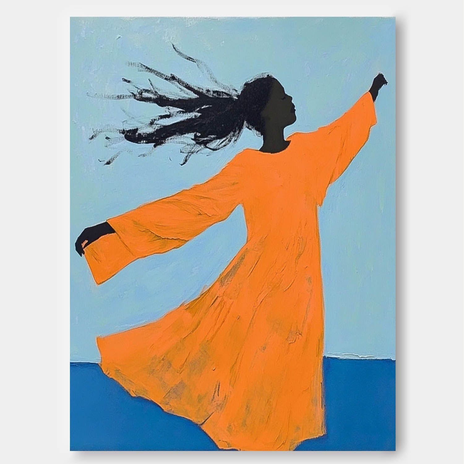 Large Girl Acrylic Painting Framed Original Contemporary Little Girl Wall Art Abstract Artwork Home Decor