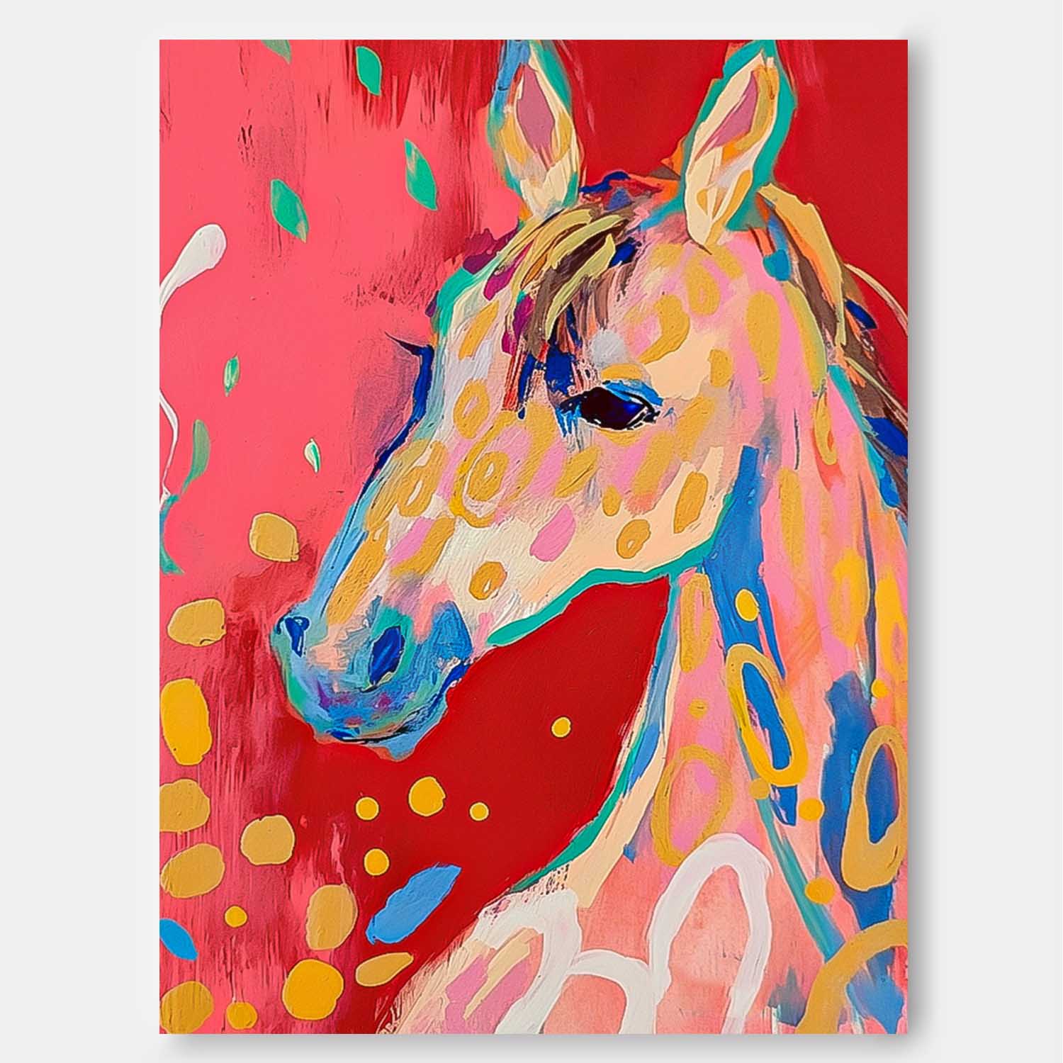 Cute Texture Animal Oil Painting Large Horse Acrylic Painting Modern Colorful Foal Abstract Wall Art