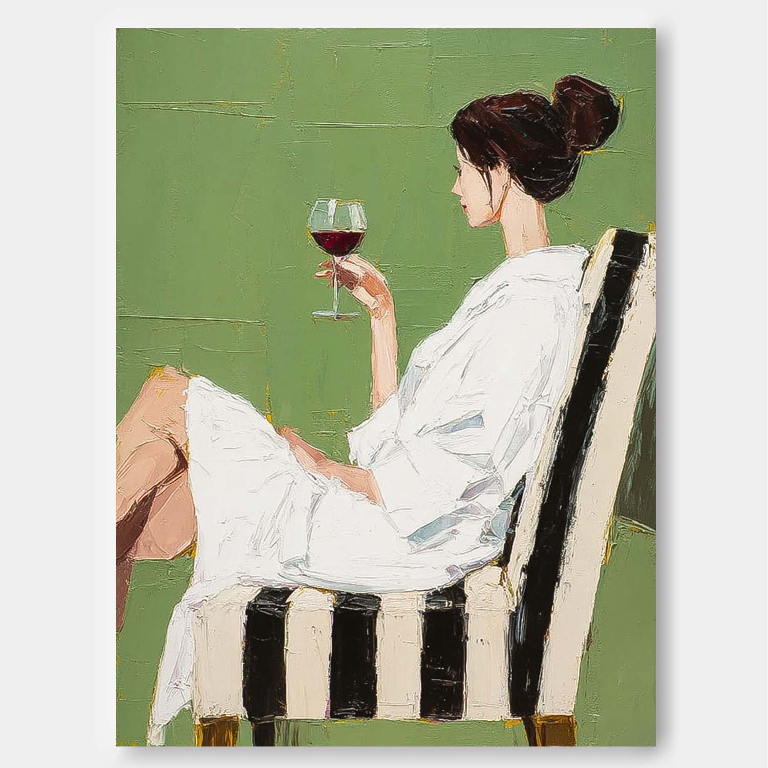 Abstract Lady Tasting Wine Oil Painting Canvas Original Beautiful Woman Wall Art Retro Figure Artwork