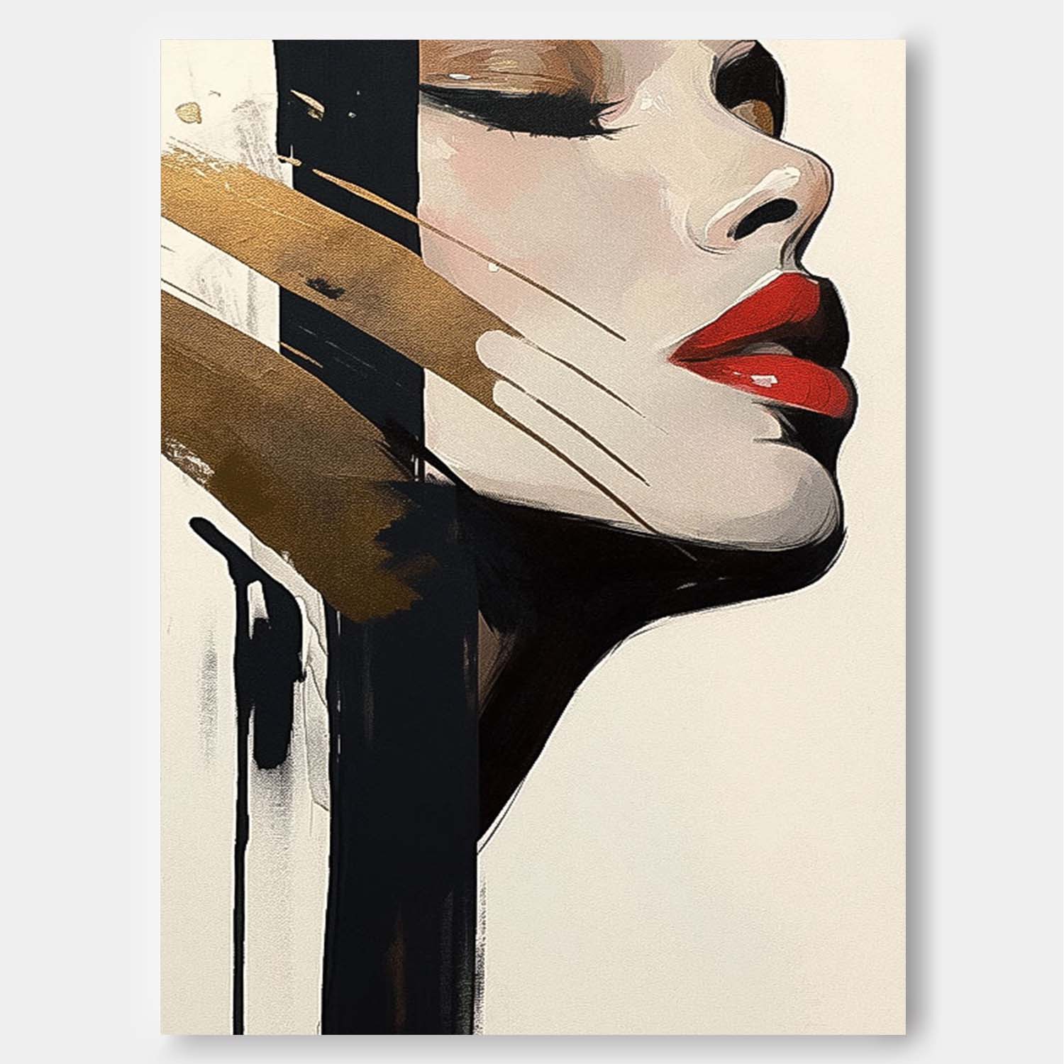 Original Texture Girl Profile Wall Art Abstract Advanced Face Oil Painting On Canvas Lady Modern Artwork