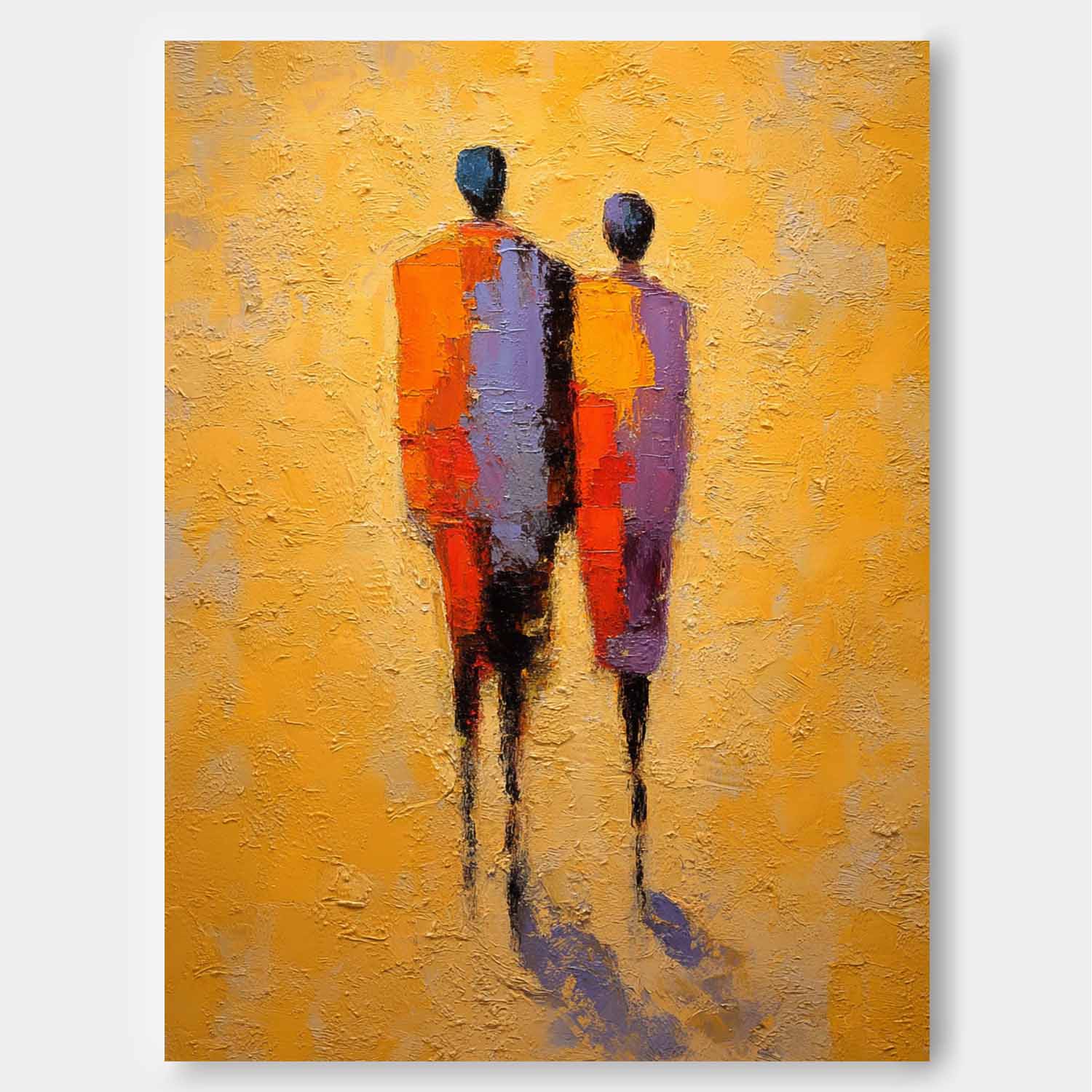Abstract Oil Painting Couple Figure With Yellow Background Modern Wall Art Home Decor Original Handmade Artwork