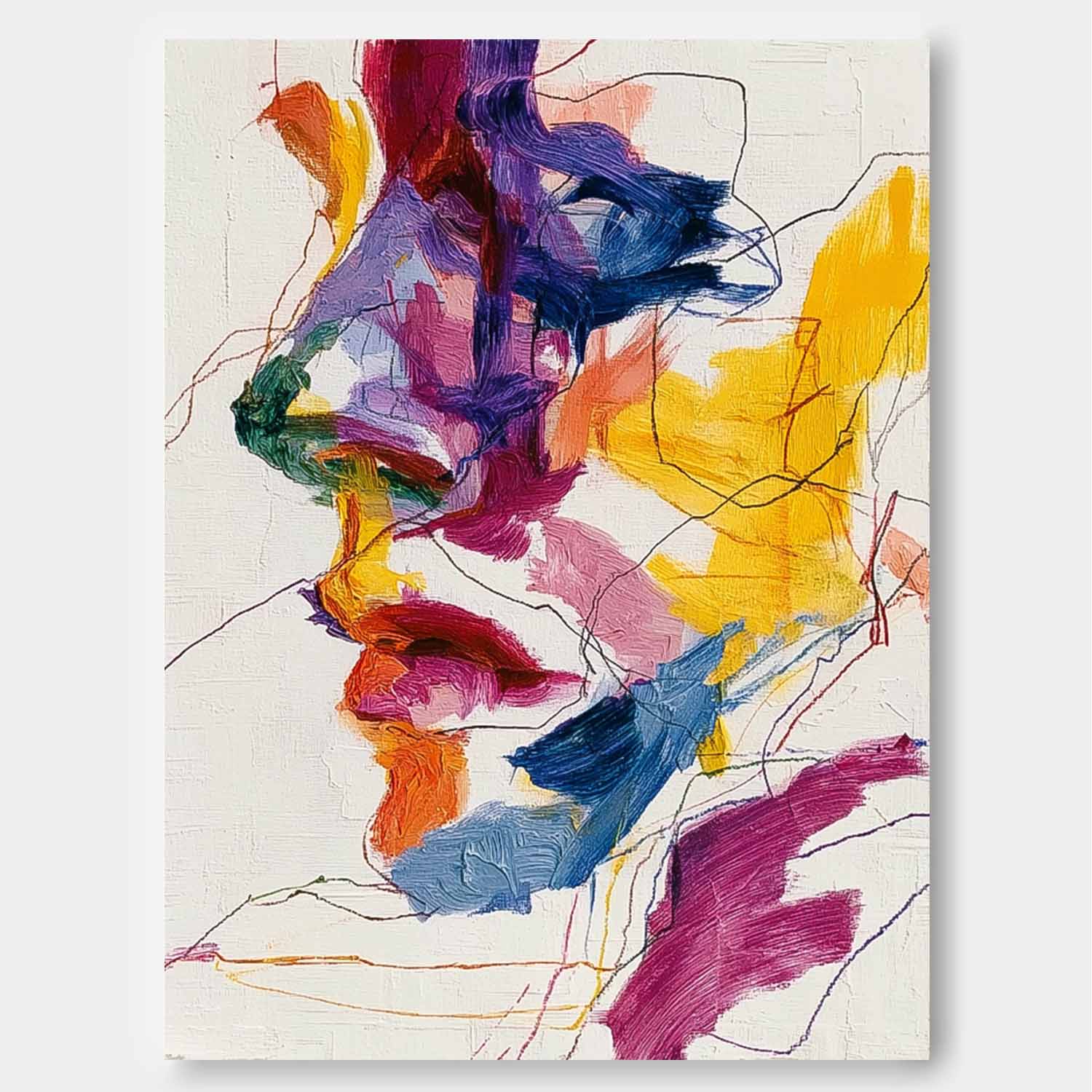 Large Graffiti Figure Wall Art Color Abstract Side Face Painting Canvas Original Line Facial Features Artwork