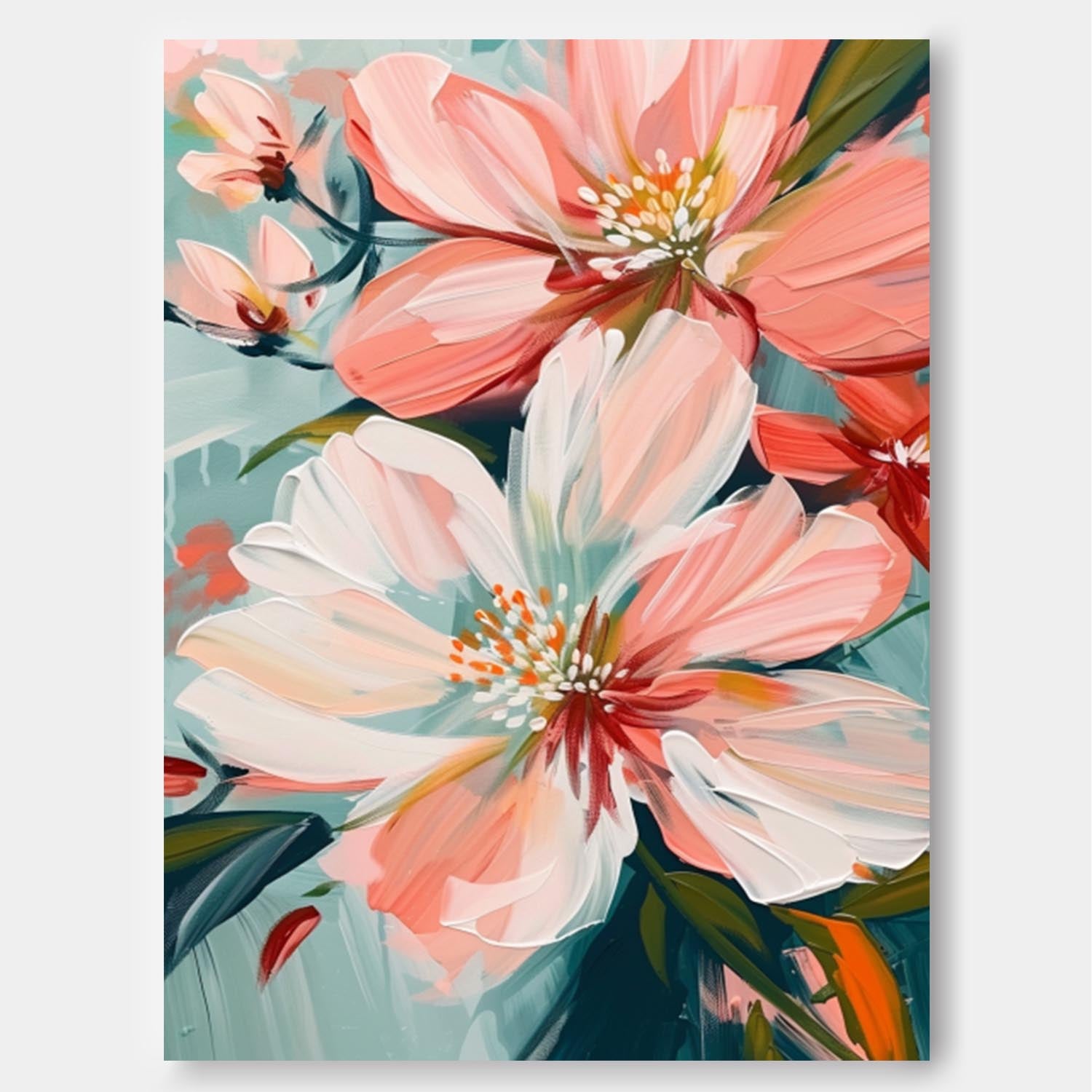 Large Textured Floral Art Original Abstract Peach Blossom Painting Flowers Acrylic Painting Canvas Framed