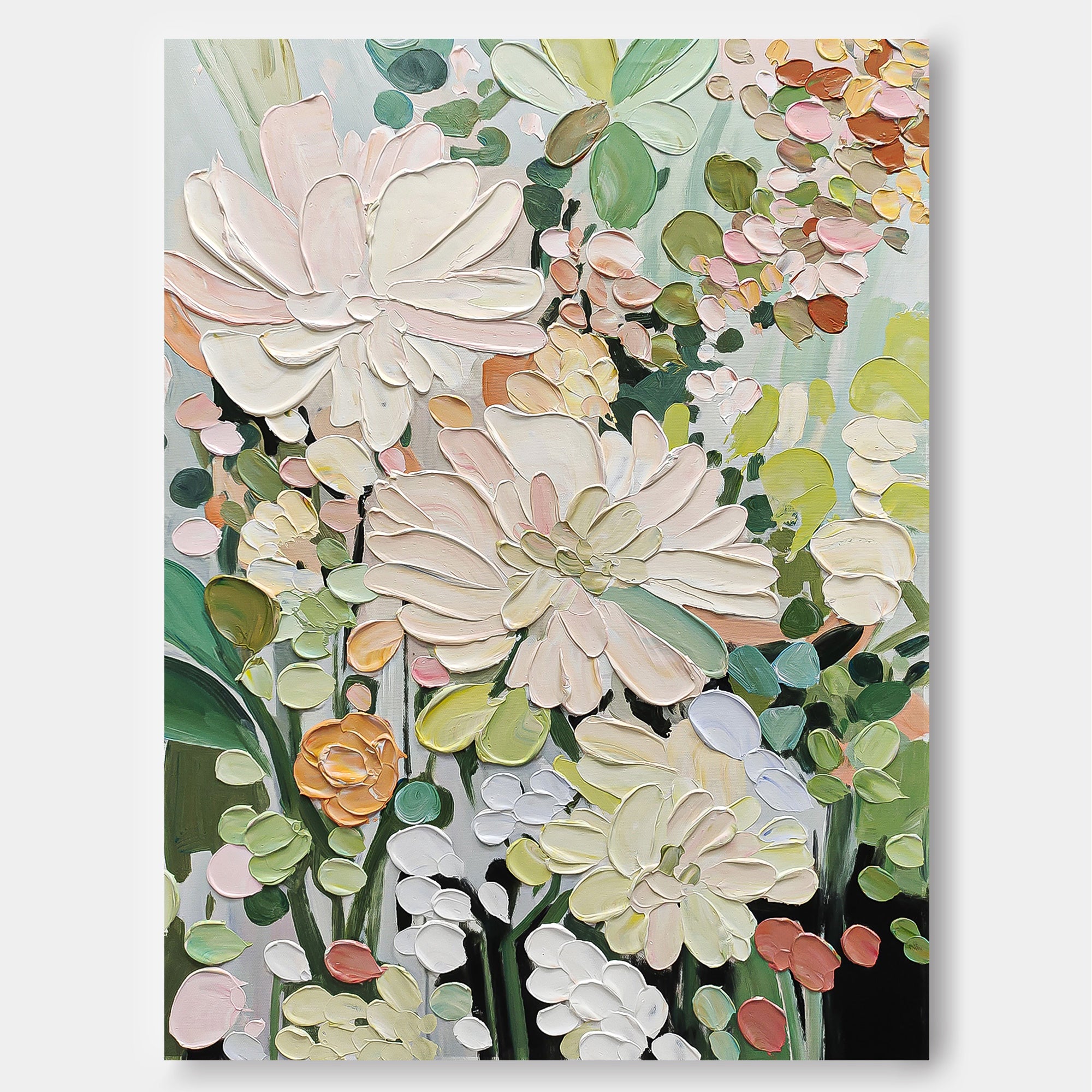 Large Original Minimalist Green Floral Art Abstract Flower Oil Painting on Canvas Custom Painting Boho Wall Decor
