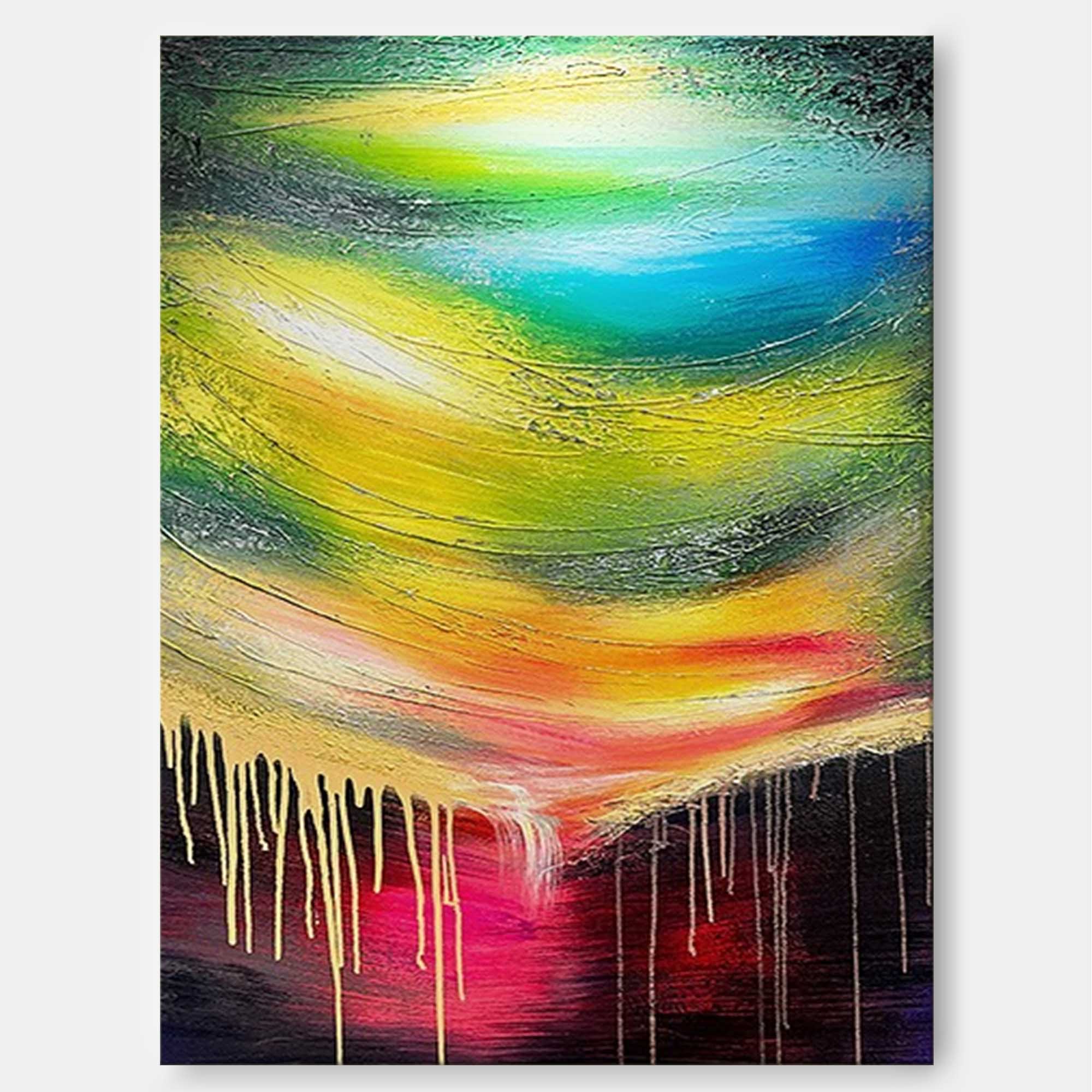 Original Colorful Aurora Canvas Oil Painting Abstract Meteor Wall Art Hand Painted Starry Sky Bedroom Decor
