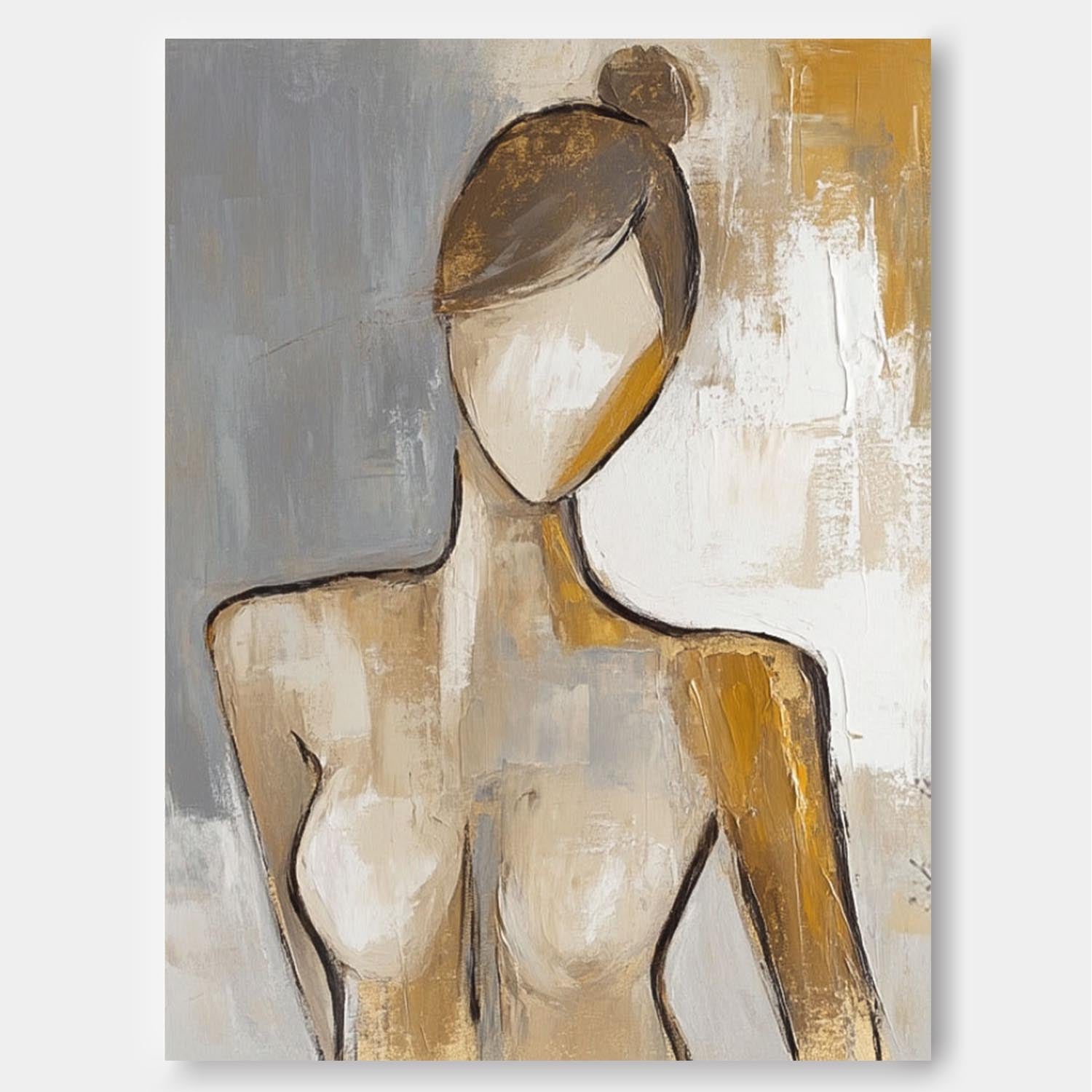 Original Contemporary Woman Wall Art Abstract Lady Artwork Large Character Outline Acrylic Painting Framed