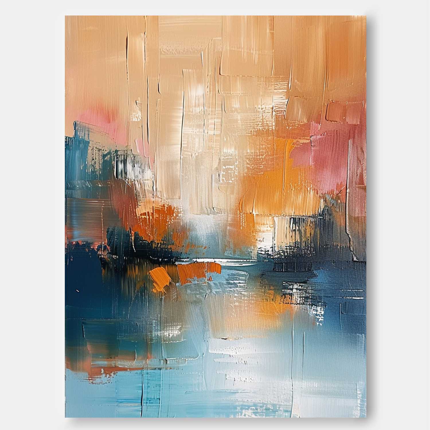 Yellow And Blue Modern Landscape Wall Art Large Abstract Painting On Canvas Original Vertical Scenery Painting