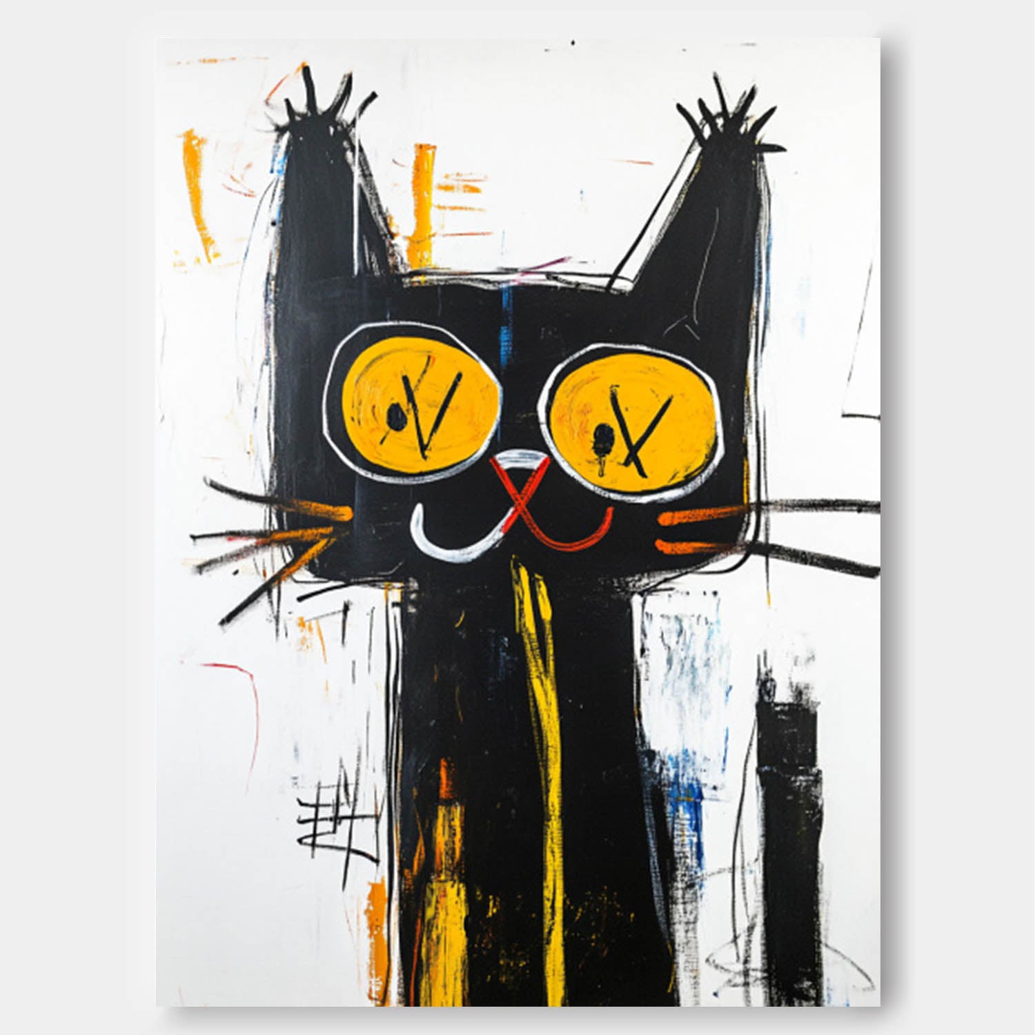 Graffiti Line Acrylic Painting Modern Cute Kitten Texture Animal Oil Painting Abstract Wall Art Decor