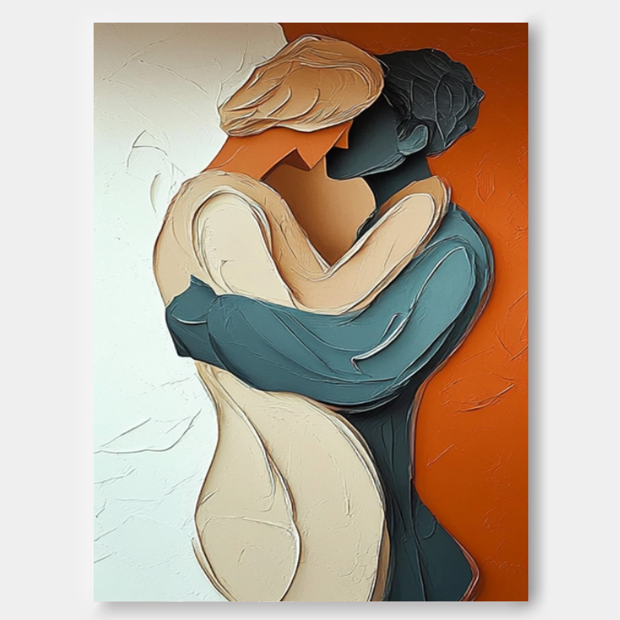 Large Texture Lovers Kiss Abstract Wall Art Portrait Artwork Original Figure Acrylic Painting Home Decor