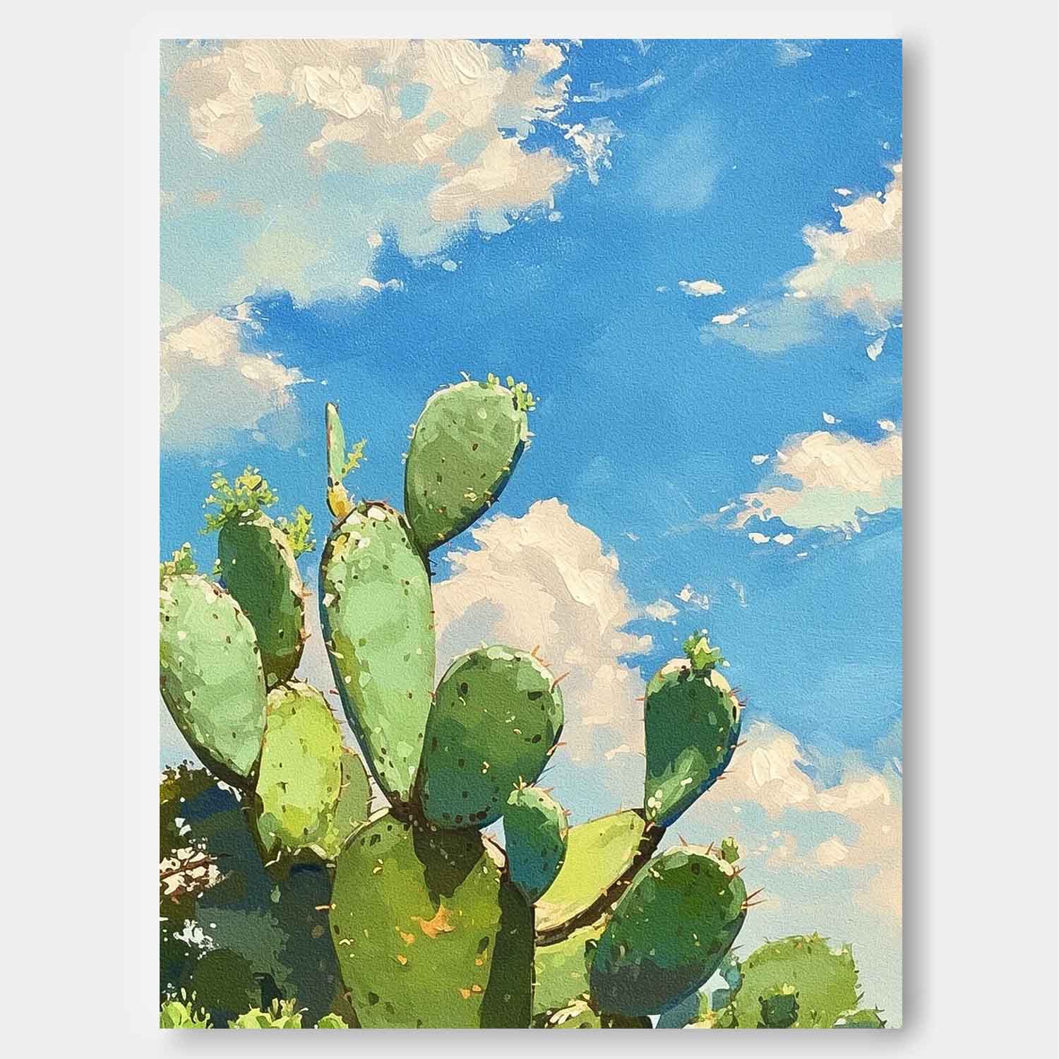 Large Cute Cactus Painting On Canvas Bright Landscape Texture Abstract Scenery Oil Painting For Living Room