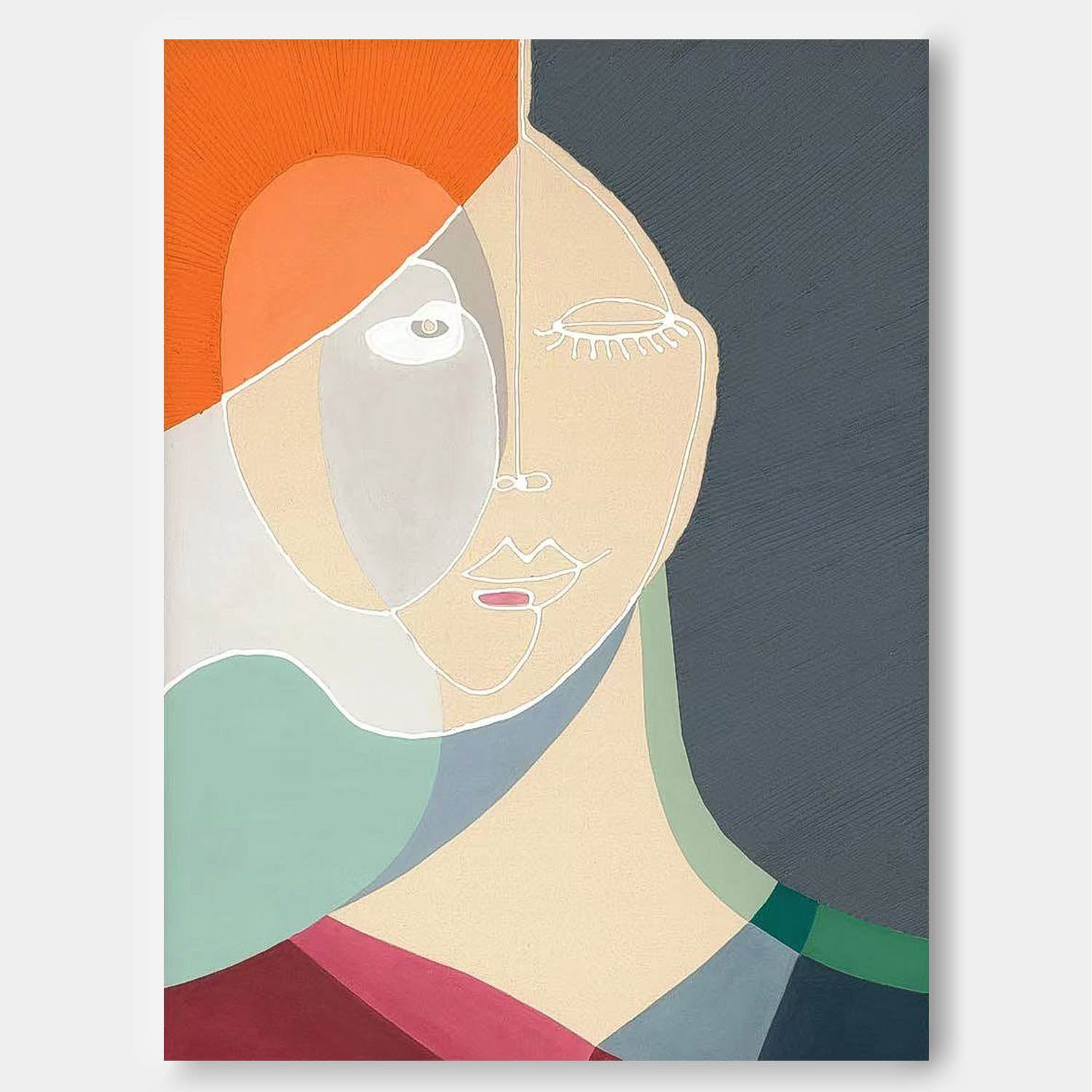 Minimalism Colorful Abstract Line Artwork Large Figure Painting Original Nordic Style Wall Art Gift