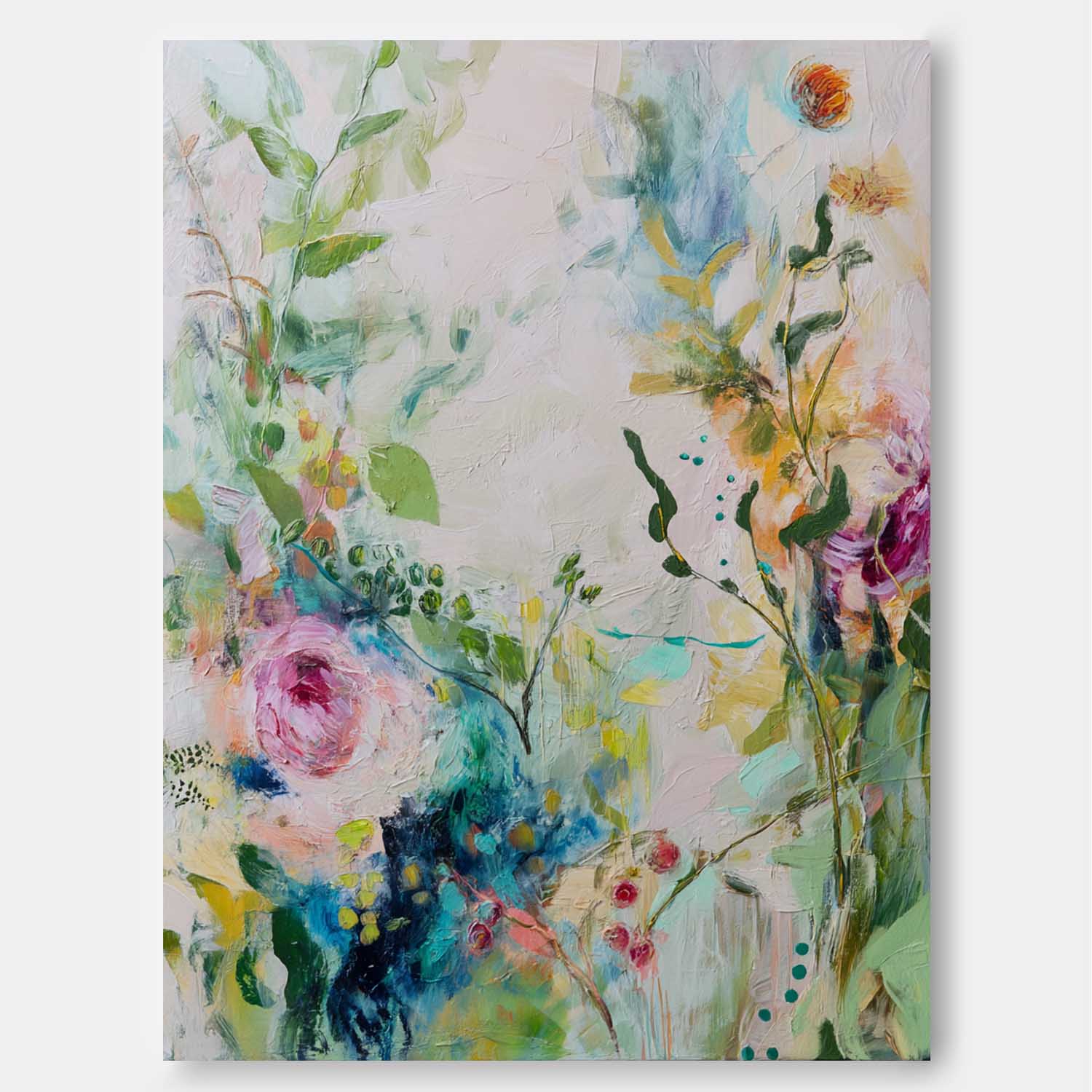 Botanical Painting Nature Wall Art Large Colorful Flower Abstract Painting Canvas Original Artwork Decor