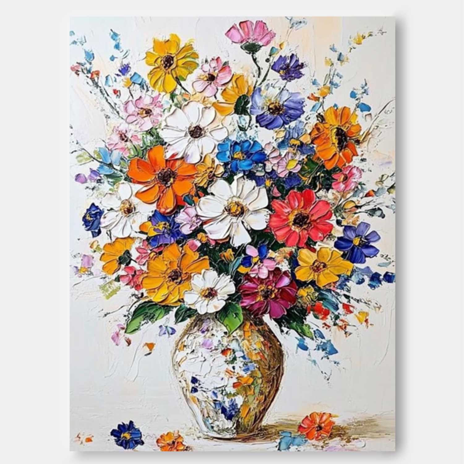 Original Floral Painting Colorful Flowers Acrylic Painting Canvas Large Textured Vase Art For Living Room