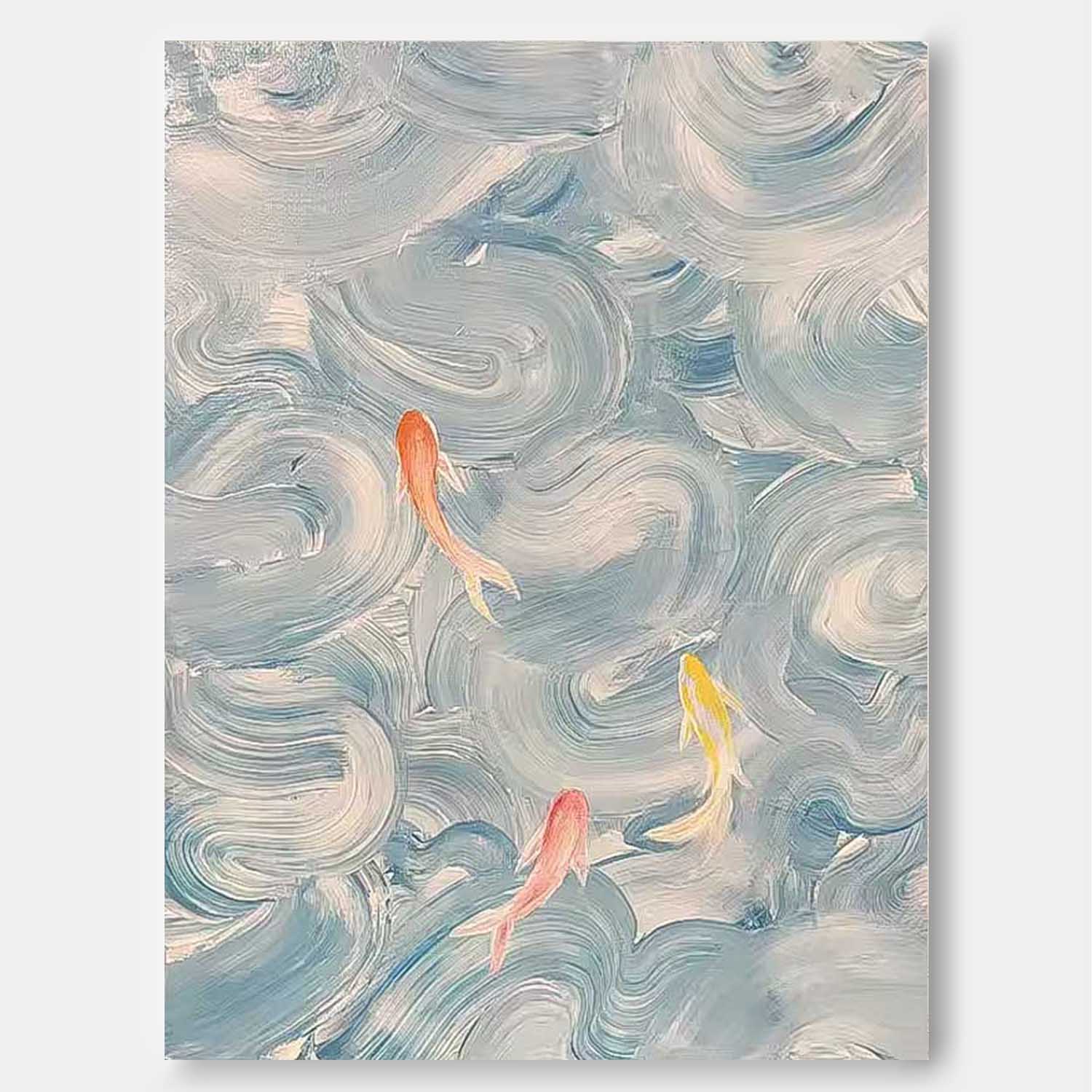 Bright Blue Large Contemporary Acrylic Painting On Canvas Abstract Goldfish Oil Painting Original Artwork Decor