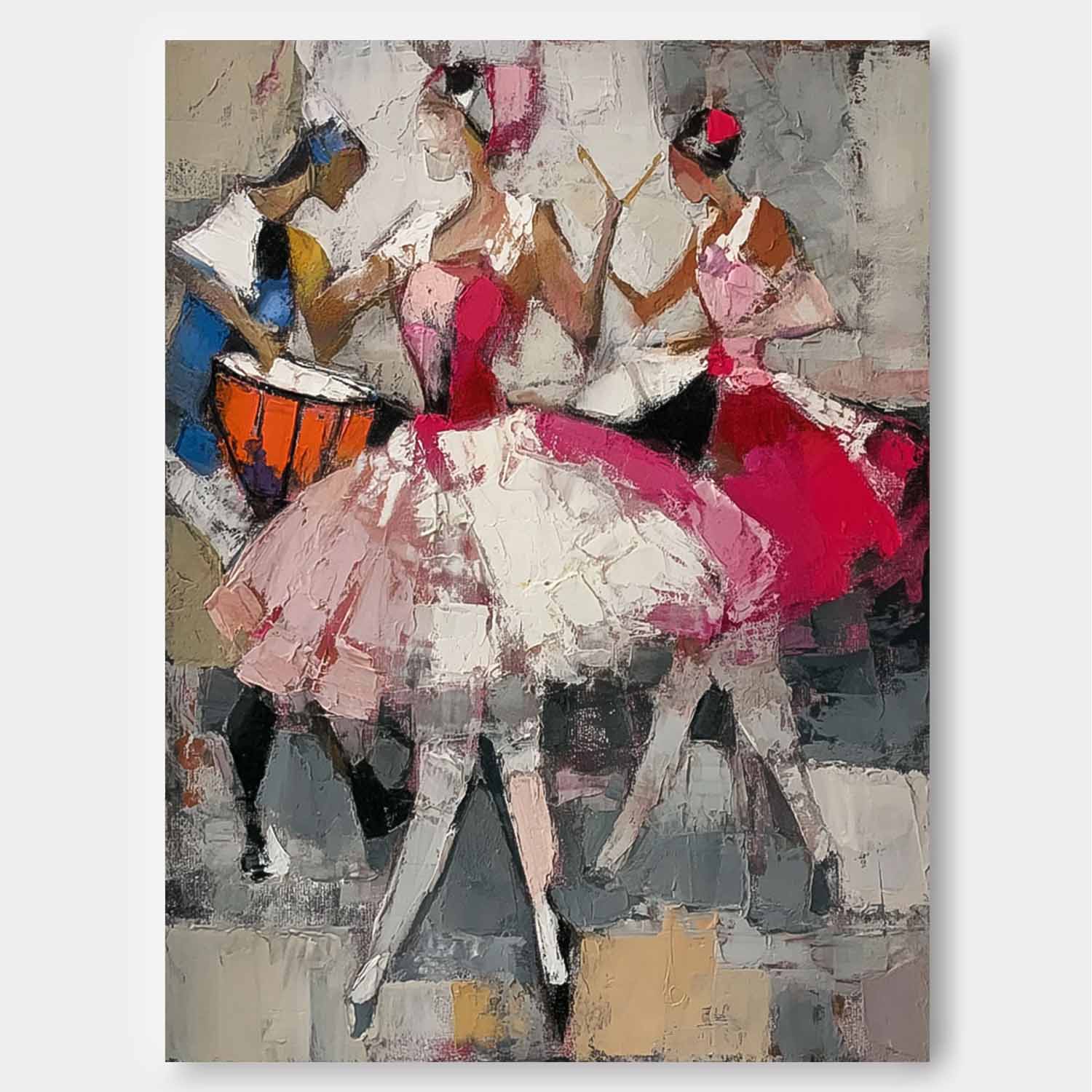 Large Dancing Girl Artwork Original Female Acrylic Painting Canvas Abstract Lady Wall Art Framed