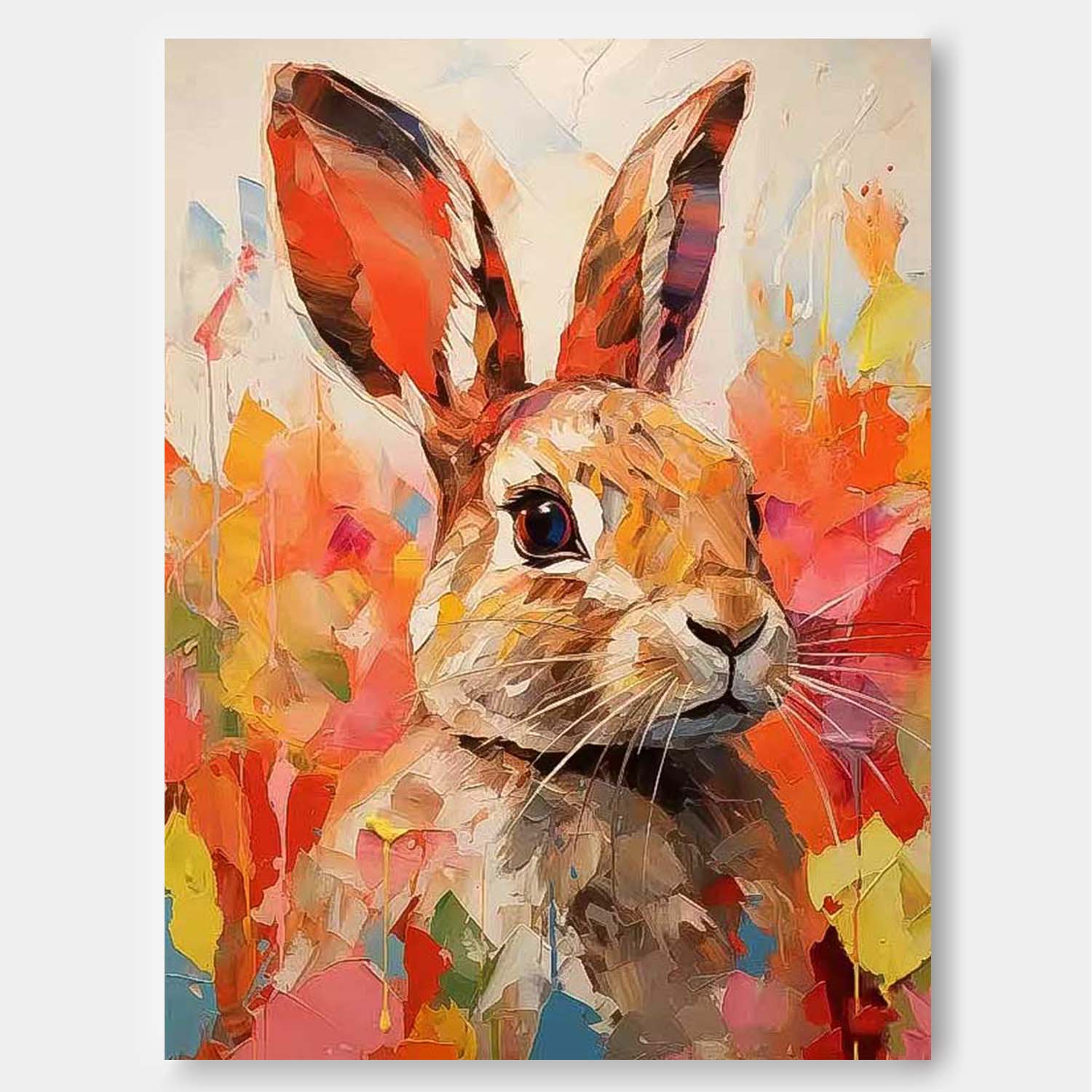 Bright Red Rabbit Oil Painting Modern Colorful Texture Animal Oil Painting Impressionist Bunny Wall Art