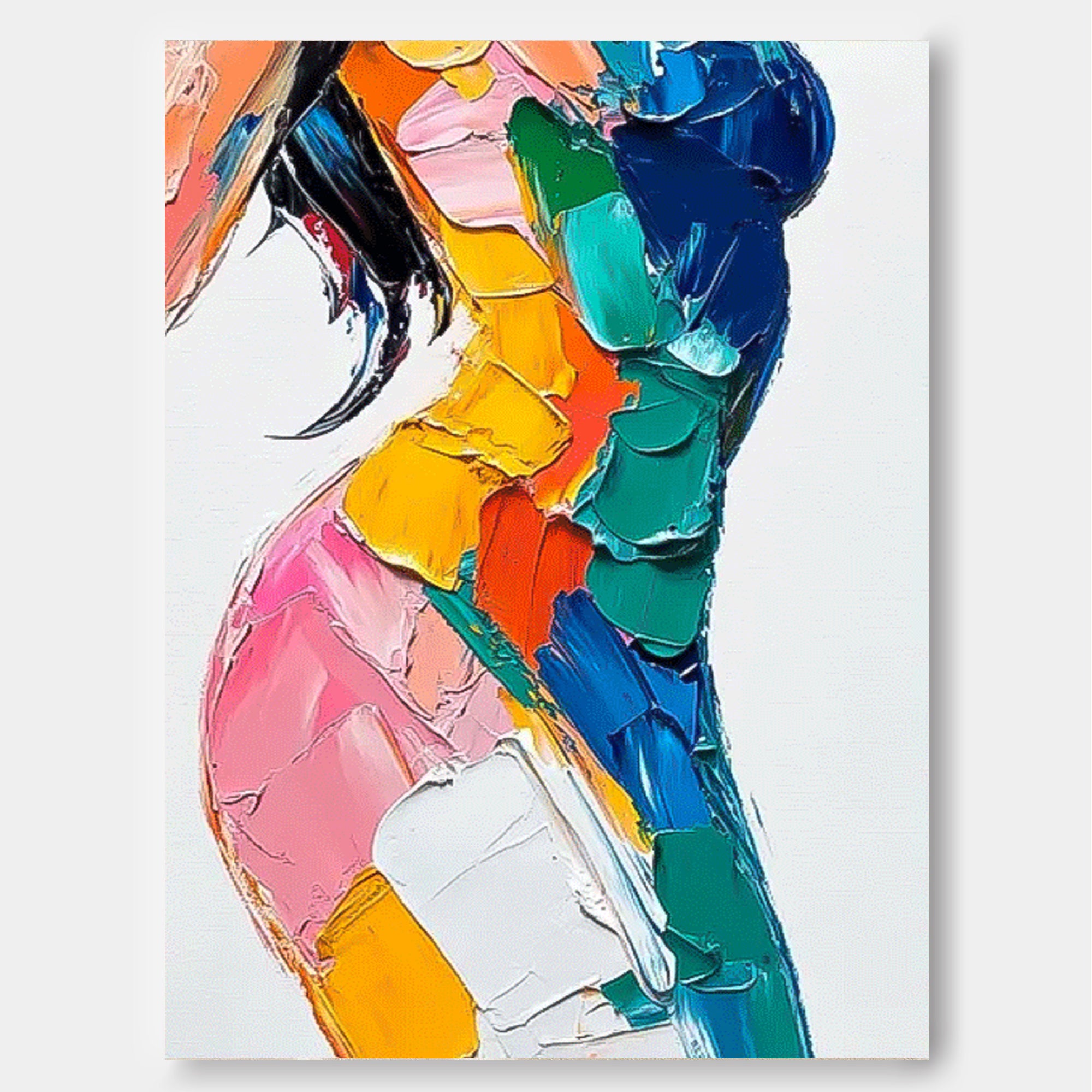 Modern Artwork Abstract Vibrant Colorful Body Oil Painting On Canvas Original Texture Sexy Girl Wall Art
