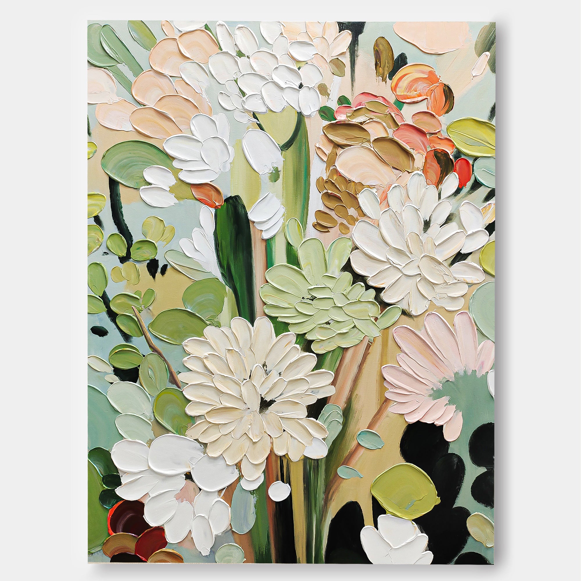 Abstract Flower Acrylic Painting 3D Floral Painting Framed Large Flower Wall Art Textured Floral Painting
