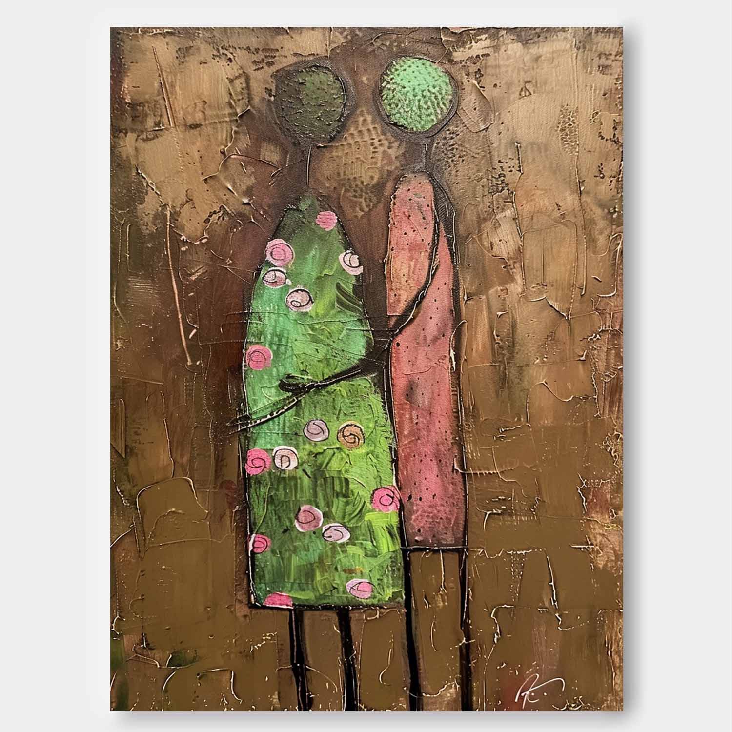 Abstract Love Couple Painting Large Romantic Canvas Art Contemporary Figure Art