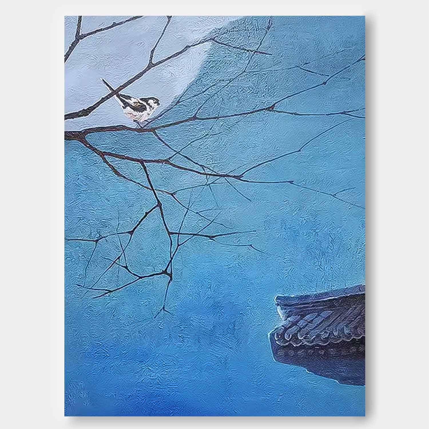 Large Blue Landscape Oil Painting On Canvas Abstract Scenery Wall Art Acrylic Painting Night View Home Decor