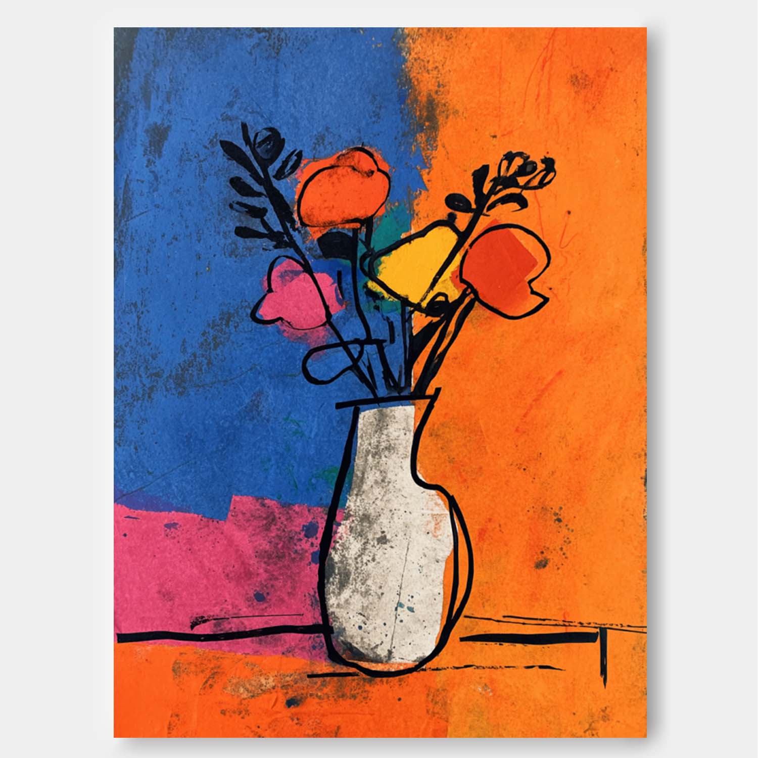 Large Colorful Flower Abstract Painting Canvas Jardiniere Painting Wall Art Original Artwork Decor
