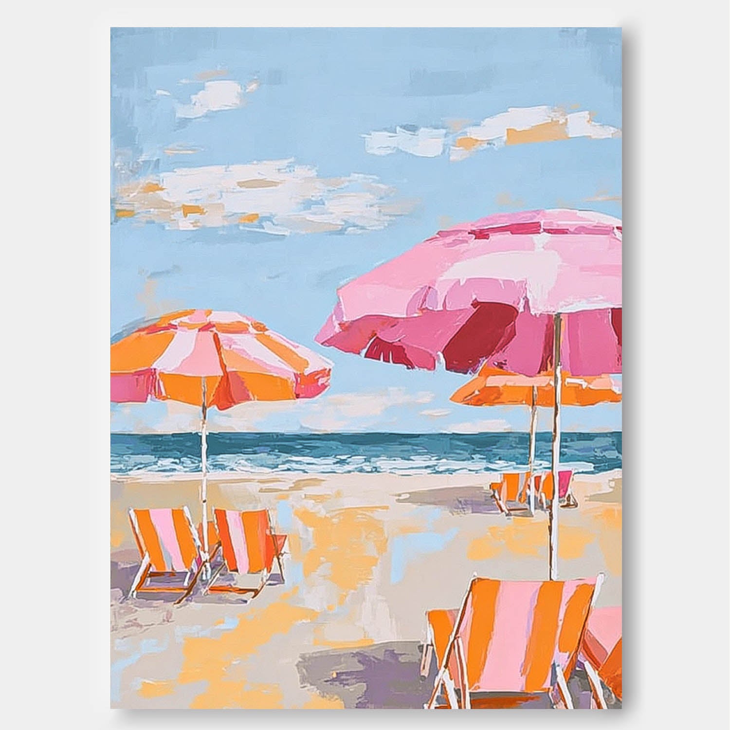 Colorful Seaside Landscape Artwork Abstract Beach Scenery Oil Painting Framed Large Wall Art Home Decor