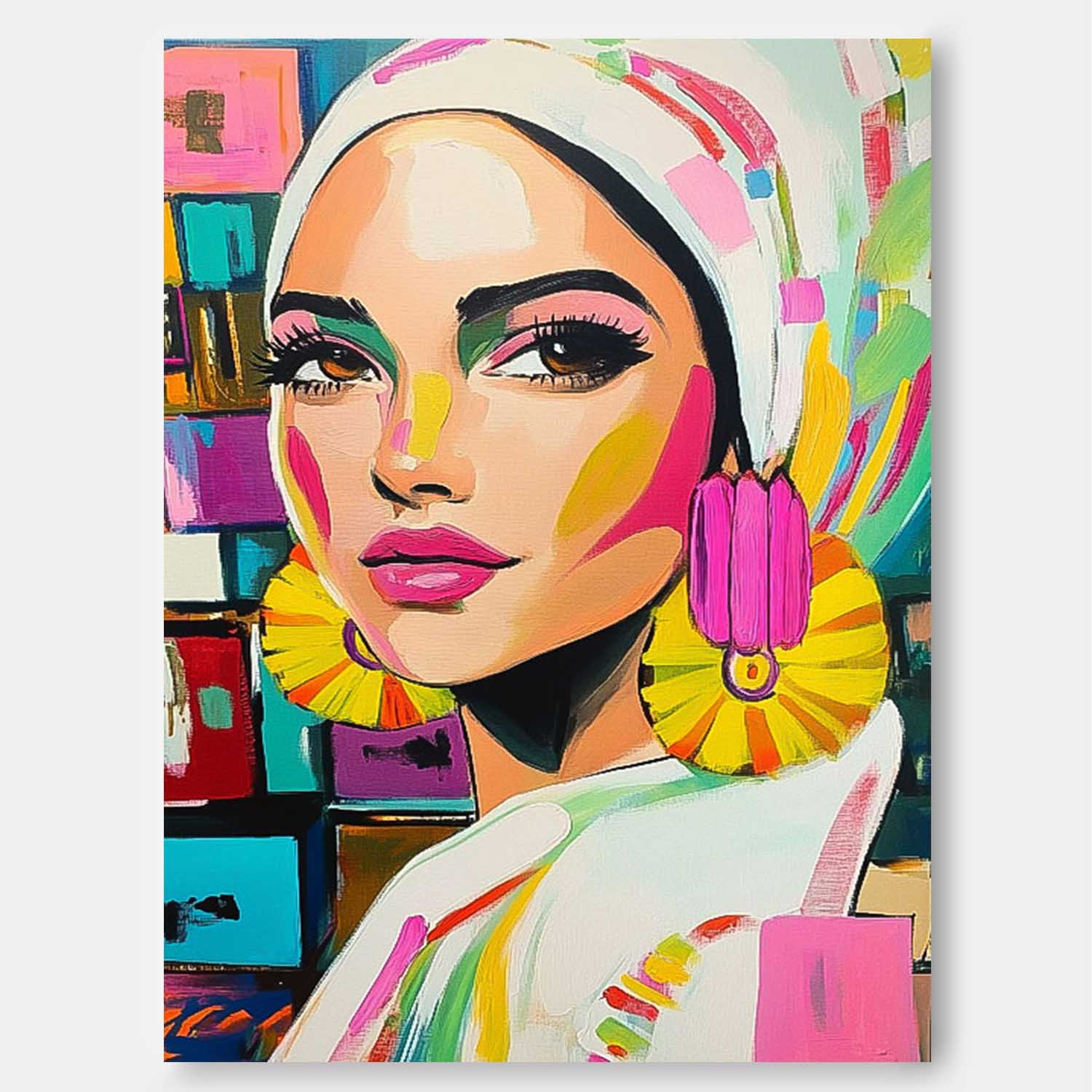 Bright Colors Original Texture Girl Wall Art Abstract Frail Oil Painting On Canvas Lady Modern Artwork