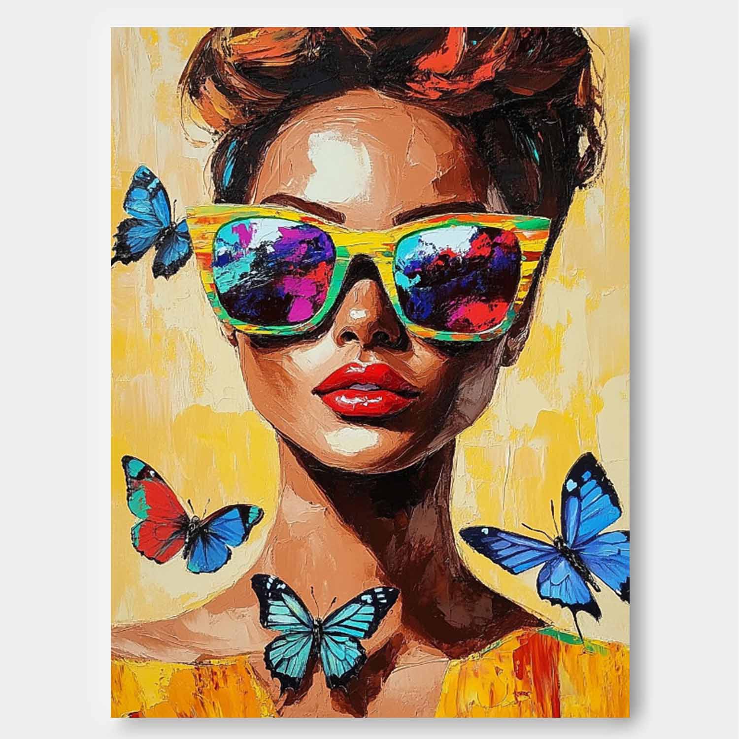 Abstract Butterfly Oil Painting On Canvas Vibrant Yellow Original Texture Girl Wall Art Lady Modern Artwork