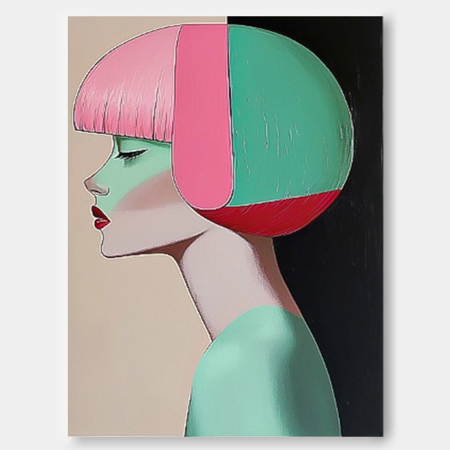 Fashion Lady Abstract Painting Short Hair Woman Wall Art painting Large Portrait Artwork Home Decor