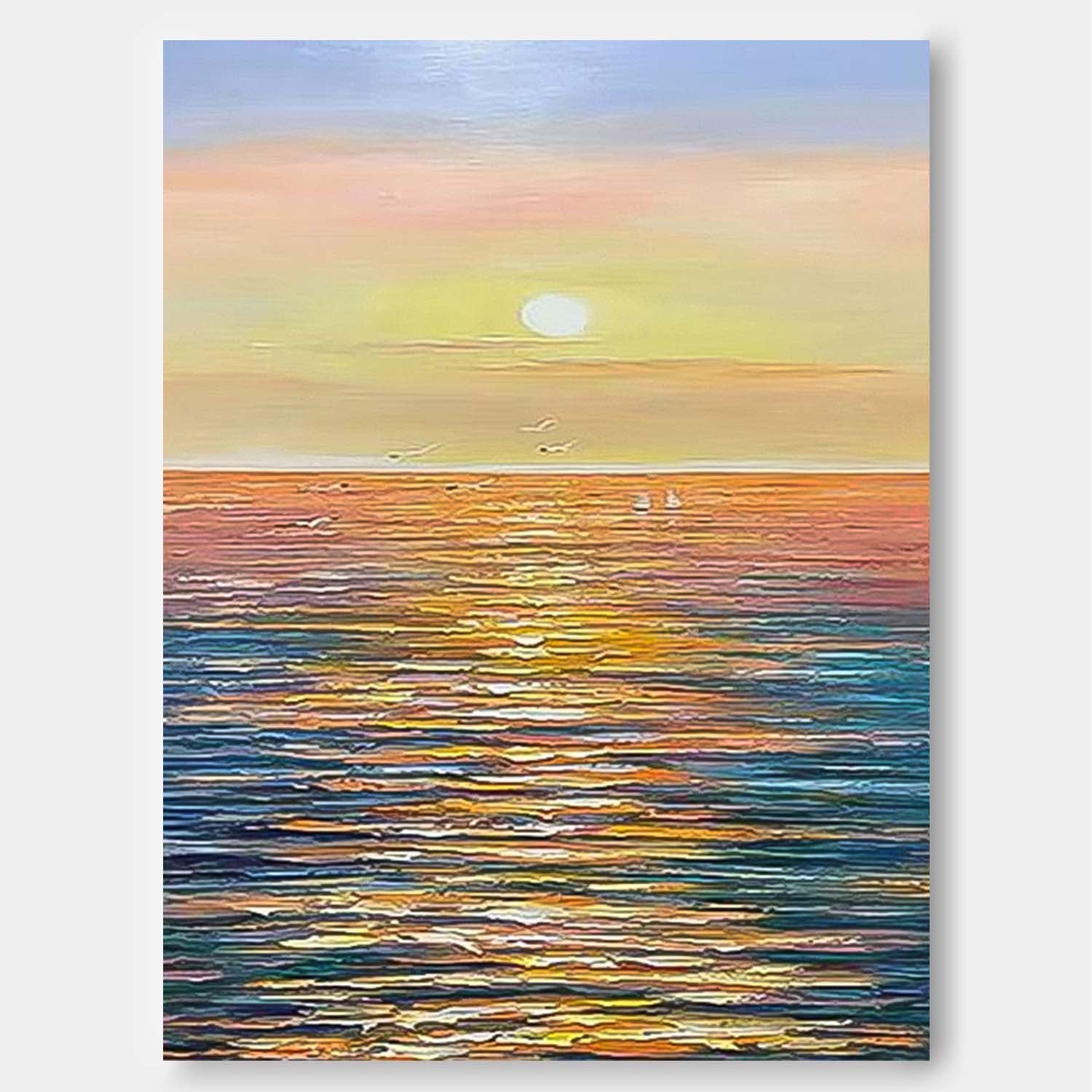 Abstract Sunset Modern Wall Art Acrylic Painting Large Texture Sea Surface Landscape Oil Painting Home Decor