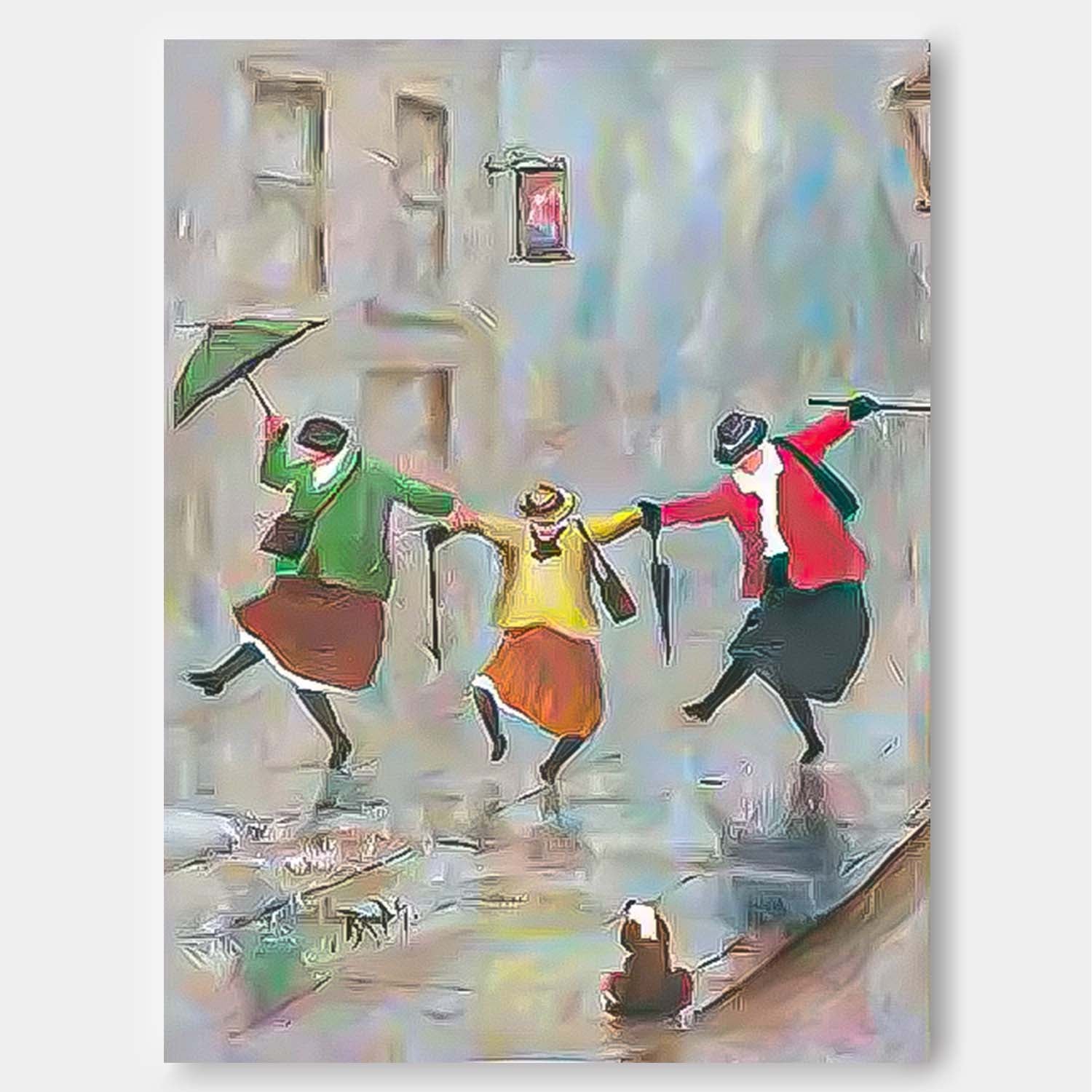 Rainy Day Cute Women Portrait Painting Original Humored Wall Art Interesting Contemporary Art
