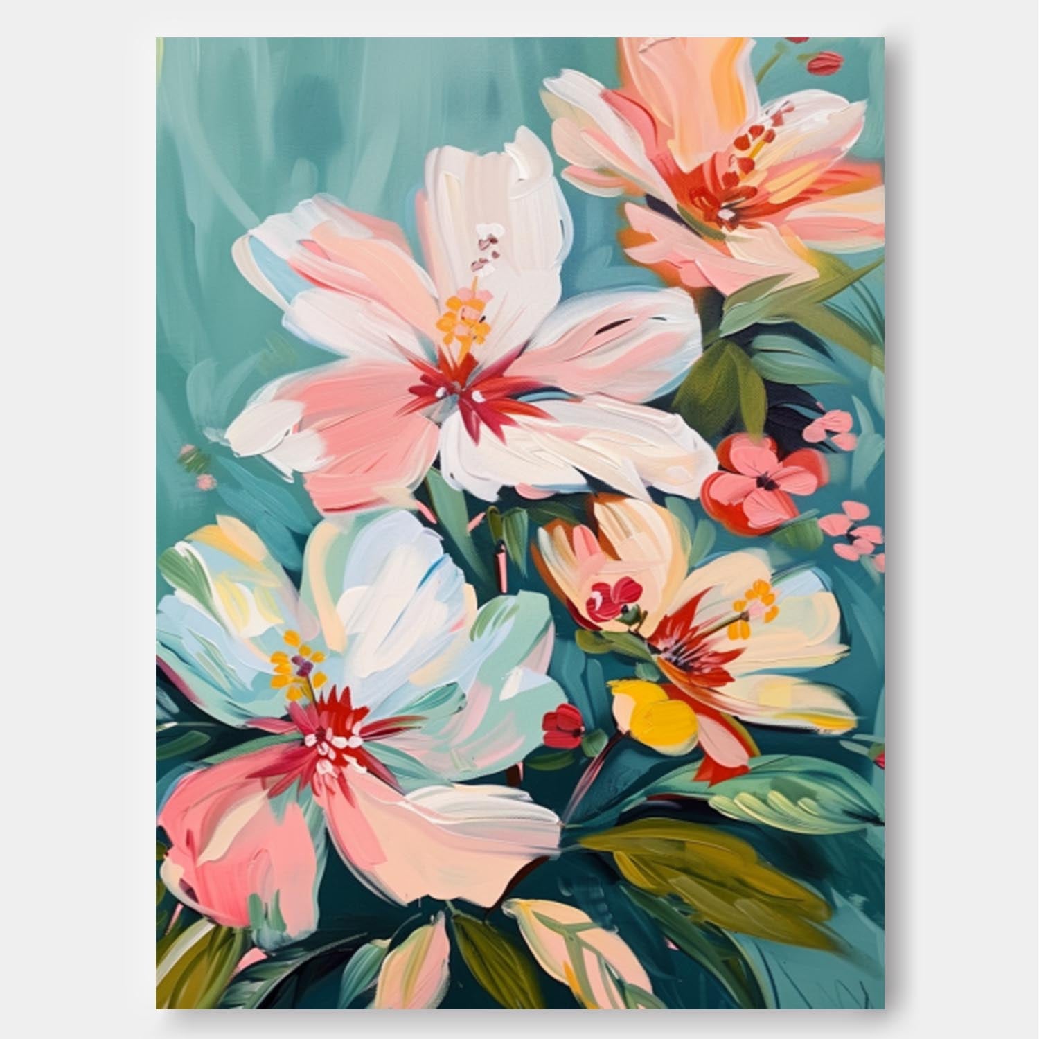 Flowers Acrylic Painting Canvas Large Textured Floral Art Original Abstract Blossom Painting Framed
