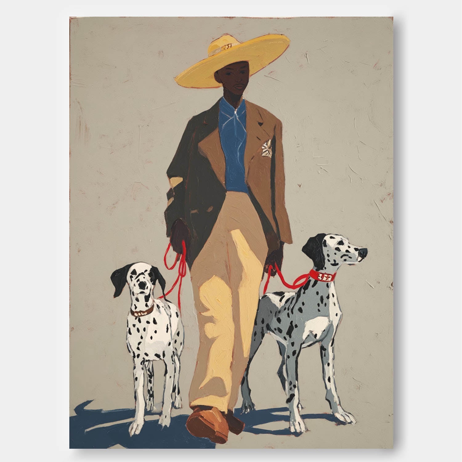 Handpainted Original Oil Painting Vintage Style Person With Dalmatians Unique Wall Art Decor for Dog Lovers