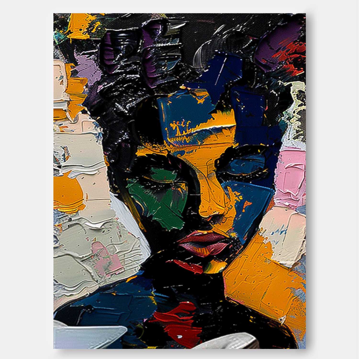 Original Exquisite Lady Wall Art Abstract Color Profile Artwork Large Portrait Painting Framed Home Decor