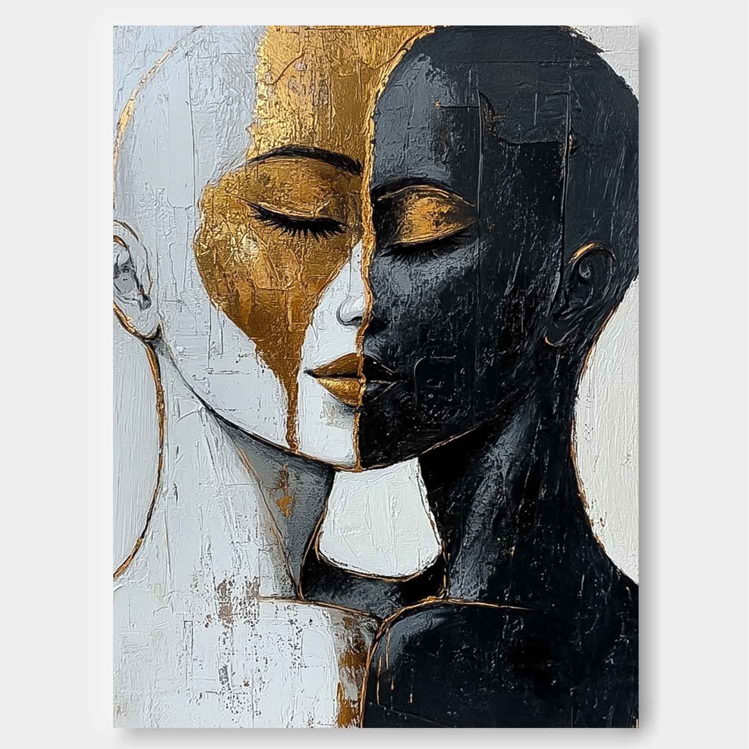 Abstract Black And Gold Artwork Large Duet Acrylic Painting Original Lovers Contemporary Wall Art Framed