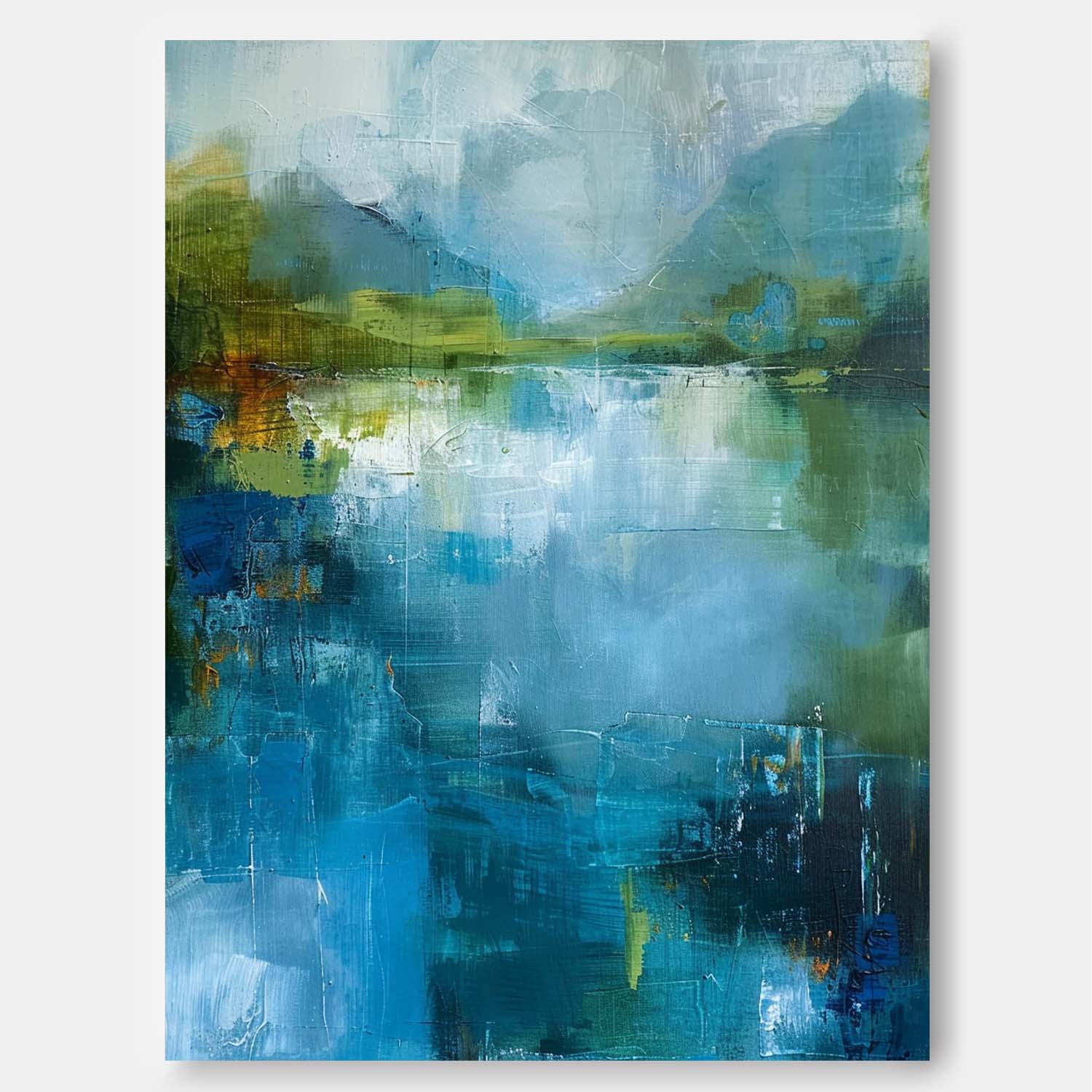 Original Green And Blue Vertical Scenery Painting Modern Landscape Wall Art Large Abstract Painting On Canvas